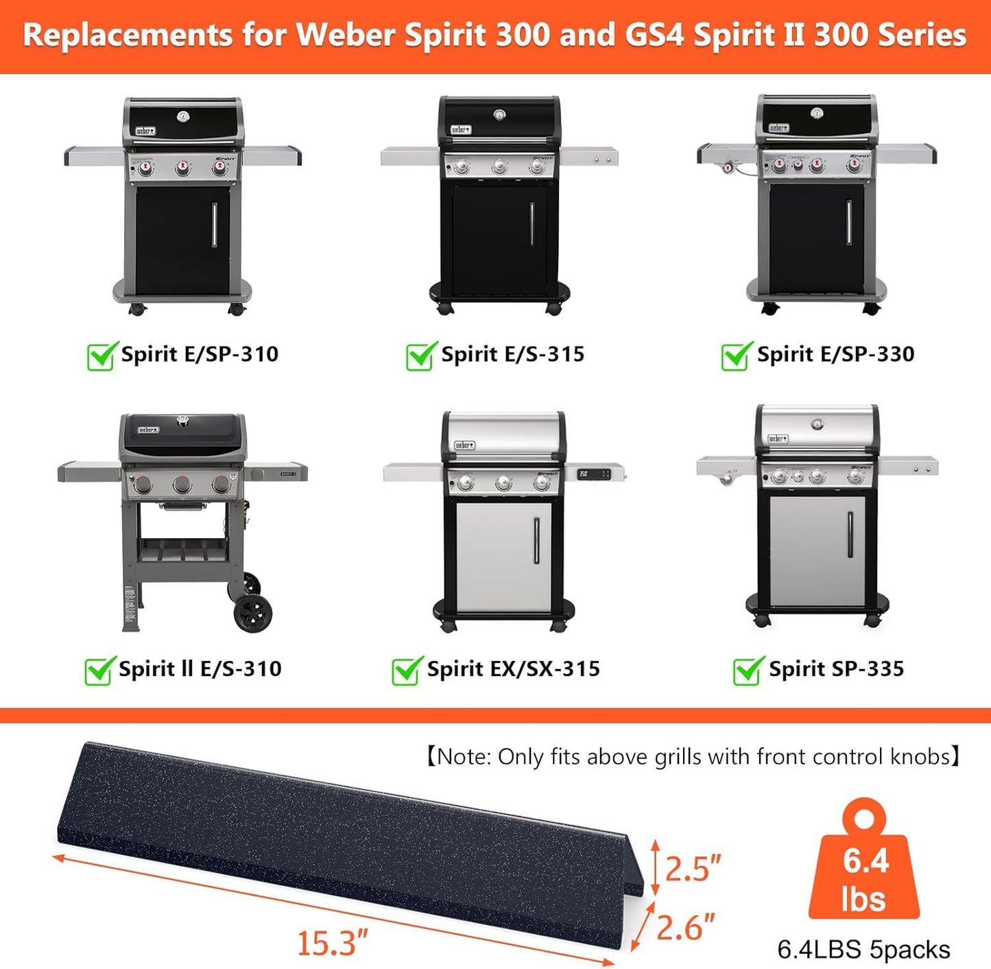Weber Flavorizer Bars - Replacement for Spirit 300 & GS4 II Series Grills - Fits E310, E315, E320, E330, S310, S315, S320, S330