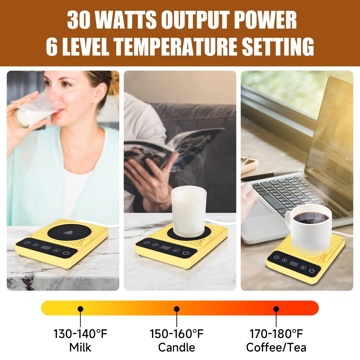Mug Warmer - Electric Coffee Mug Warmer with Timer,Coffee Cup Warmer for Desk Auto Shut Off,Smart 6-Temperature Control, Coffee Accessories for Coffee Lovers, Yellow