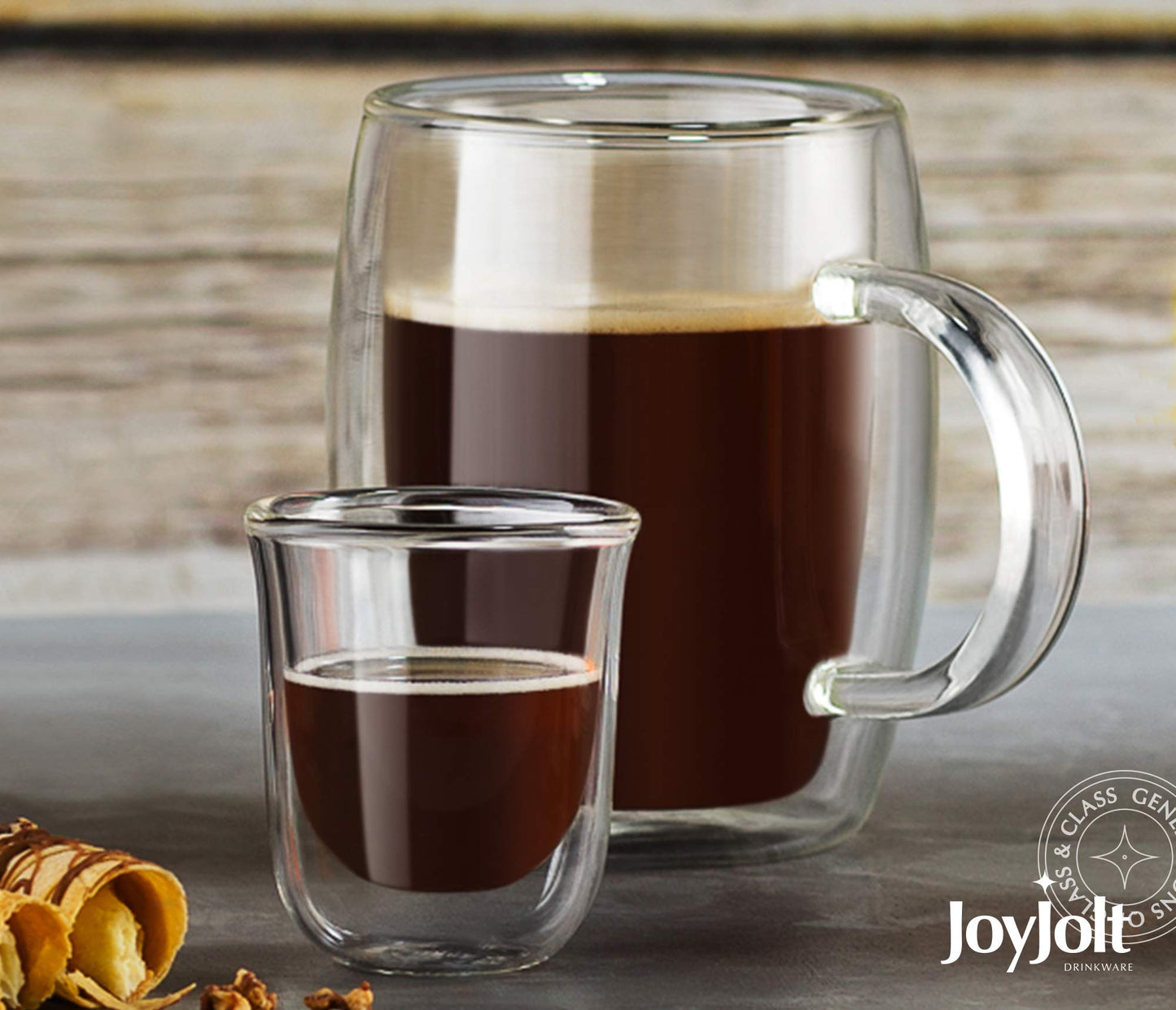 JoyJolt Javaah Double Walled Espresso Glasses Espresso Cups Set of 2 | 2-Ounces