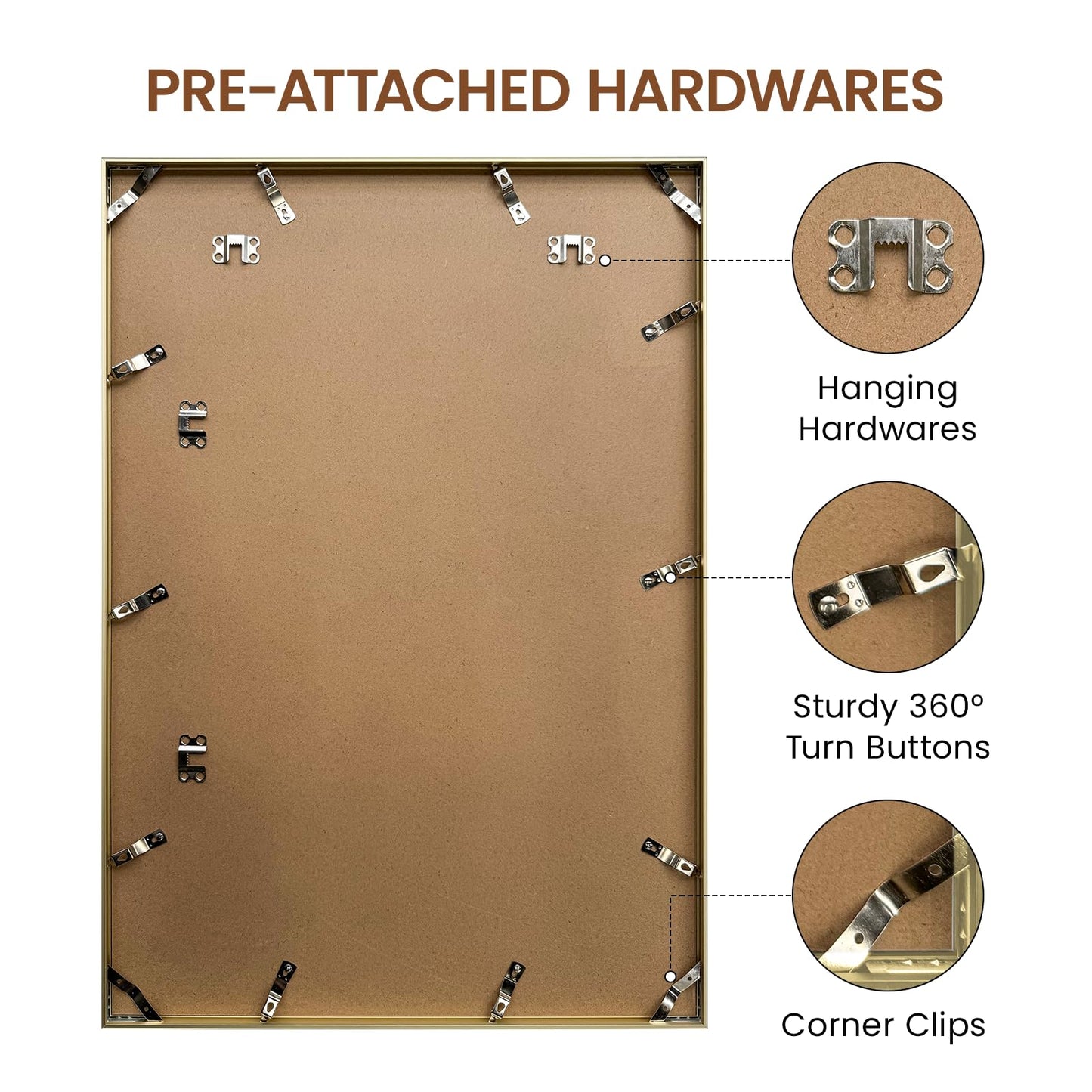 Heimlove 18x26 Aluminum Picture Frame, Metal Picture Frame Wall Mounting Horizontally or Vertically, Photo frame with Tempered Glass - Poster Frame Simple and Elegant Decor for Wall - 1 Pack - Gold