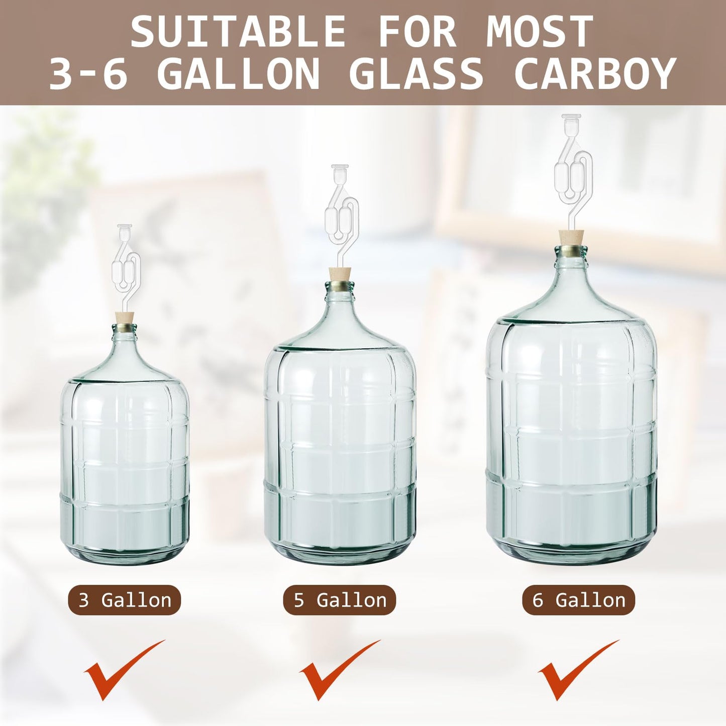 Ziliny 3 Pcs Drilled Fermentation Corks for Most 3 5 6 Gallon Glass Carboy Tapered Corks for Bubble Airlock Wood Stopper Bungs for Home Brewing Wine, Not Include Airlock, 1 x 1.5 x 1.6 inches