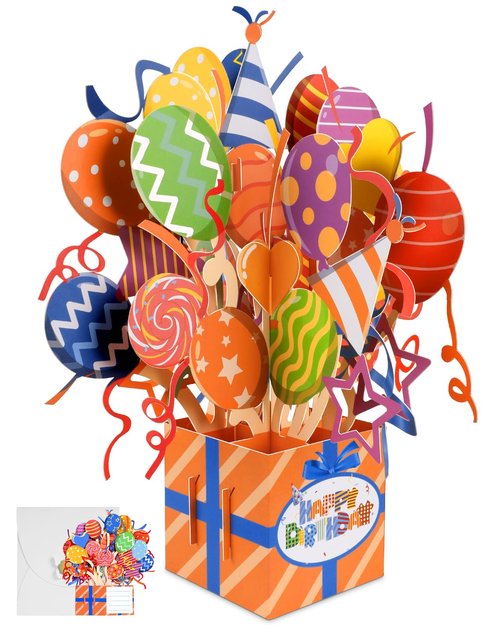 JMHACHY Pop Up Birthday Card with Envelope - 3D Coloful Balloons Pop Up Cute Birthday Card, Surprise Gifts for Girls Boys Kids Women Daughters Grandson Granddaughter Sisters Friends