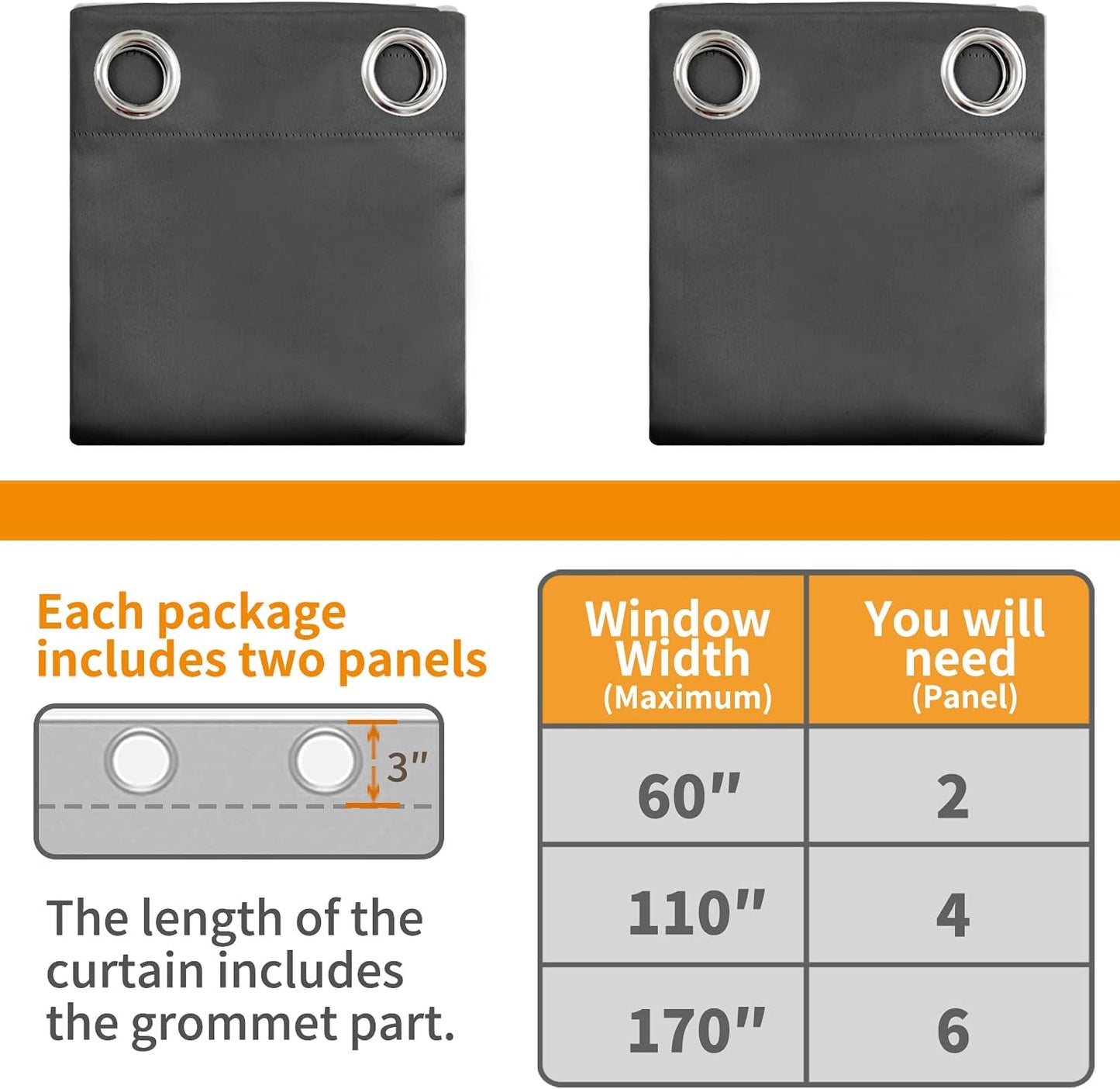 YoungsTex Blackout Curtains - Room Darkening Thermal Insulated Drapes, 2 Panels, 42 x 63 Inch, Dark Grey