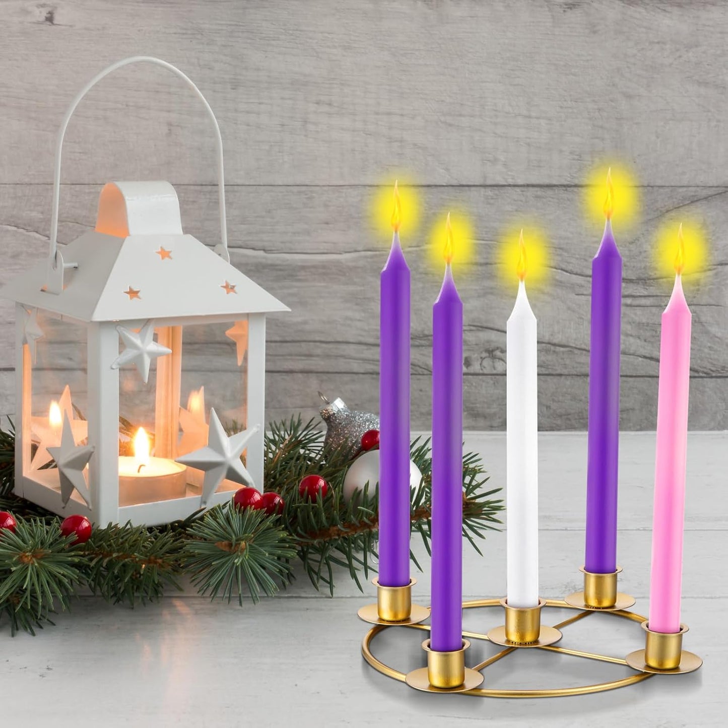 Newtay Christmas Advent Wreath - 5 Candle Holder Ring, 8.5 Inch Gold Metal Table Decoration