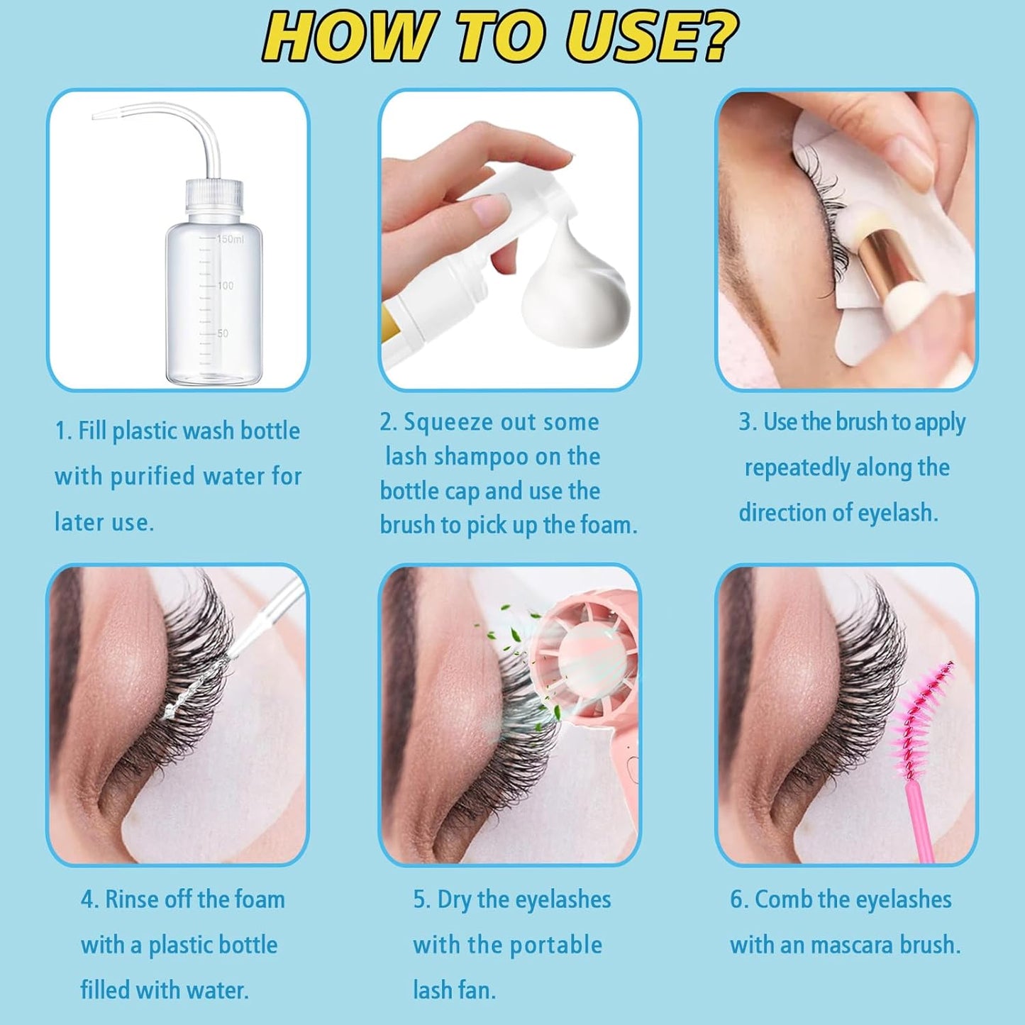 Skiennix Eyelash Extension Cleanser - Gentle Lash Mousse & Shampoo | USB Rechargeable Handheld Fan