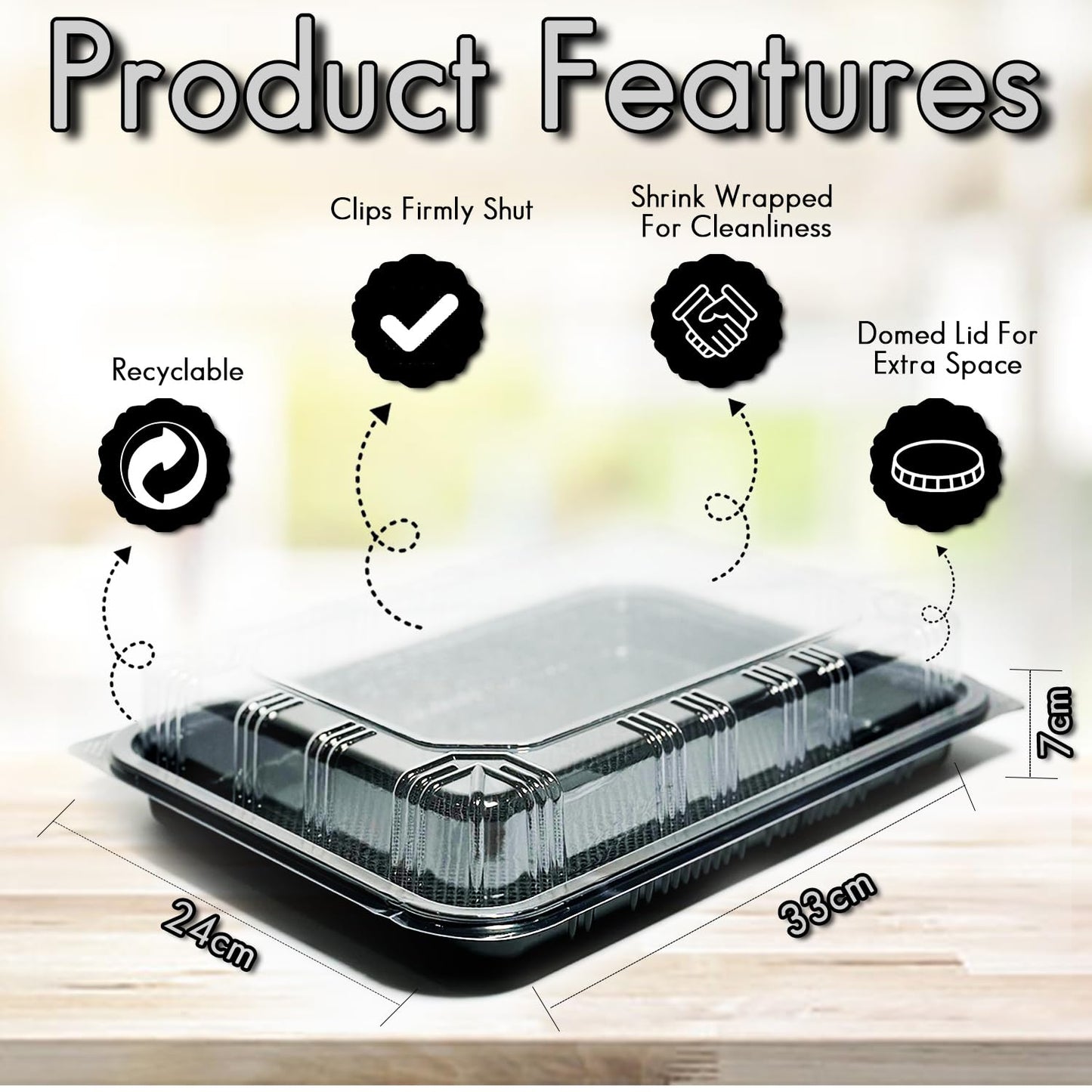 TRAYA Pack of 6 Serving Tray with lid - Reusable Catering Trays with Lids 13'' Long for Meal Prep, Cakes, Treats and Sandwiches (13.39 × 9.84 × 2.95 inch)
