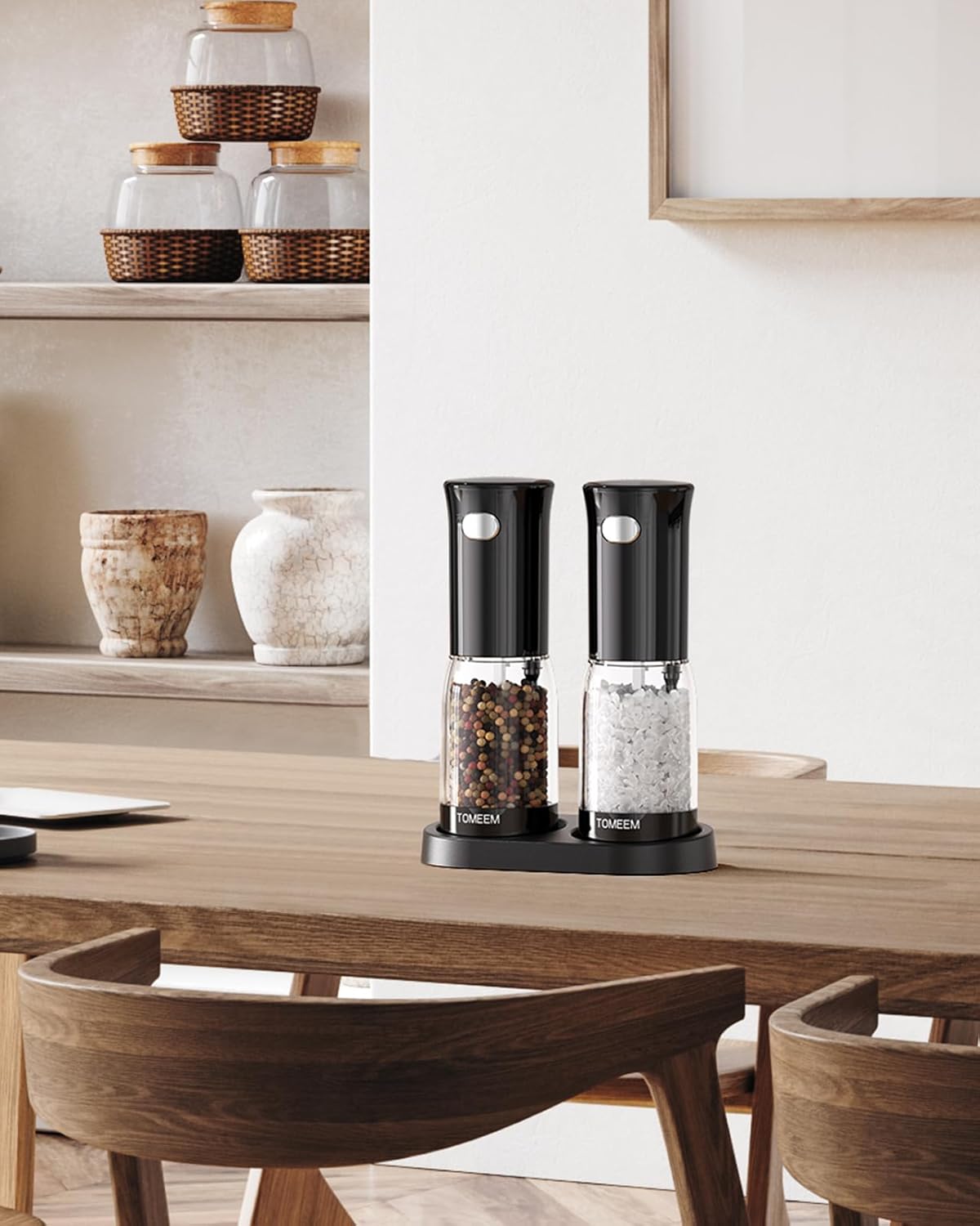 TOMEEM Electric Salt and Pepper Grinder Set - Rechargeable with LED Indicator & 5-Level Grinding | 4.5oz Capacity
