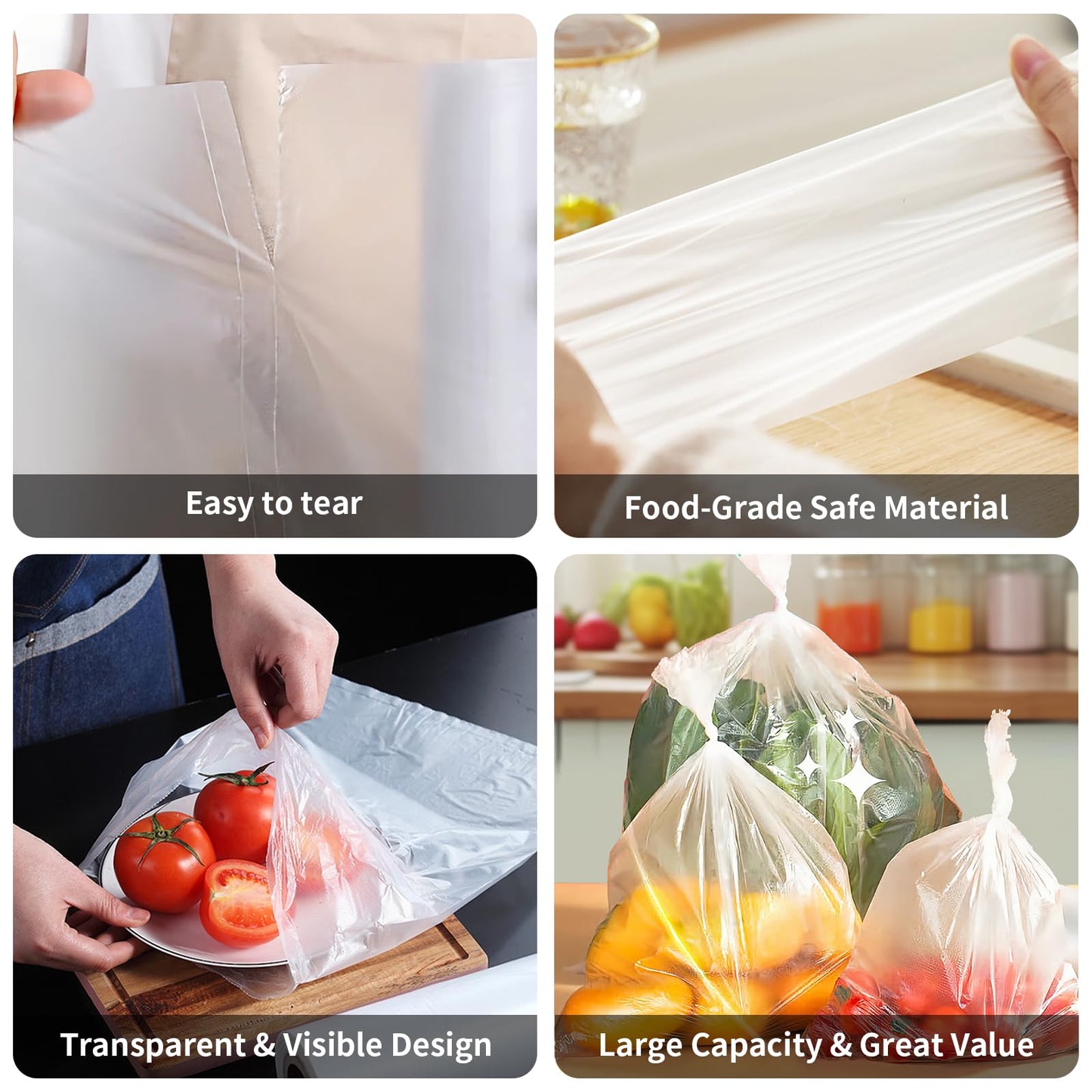 12" x 20" Clear Plastic Produce Bag on a Roll, Food Storage Bags for Vegetables, Bread, Fruits and Meat, Easy To Tear, Continuous Roll- 350 Bags/Roll - [2 Rolls]