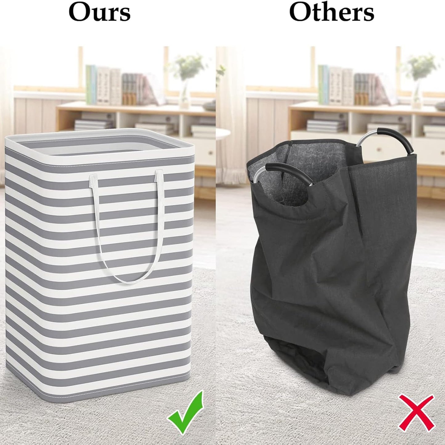 StarHelper Laundry Hamper Large Collapsible Laundry Basket, Freestanding Waterproof Clothes Hamper Storage with Easy Carry Handles for Clothes in Bedroom Bathroom College Dorm for Adults, Gray, 75L