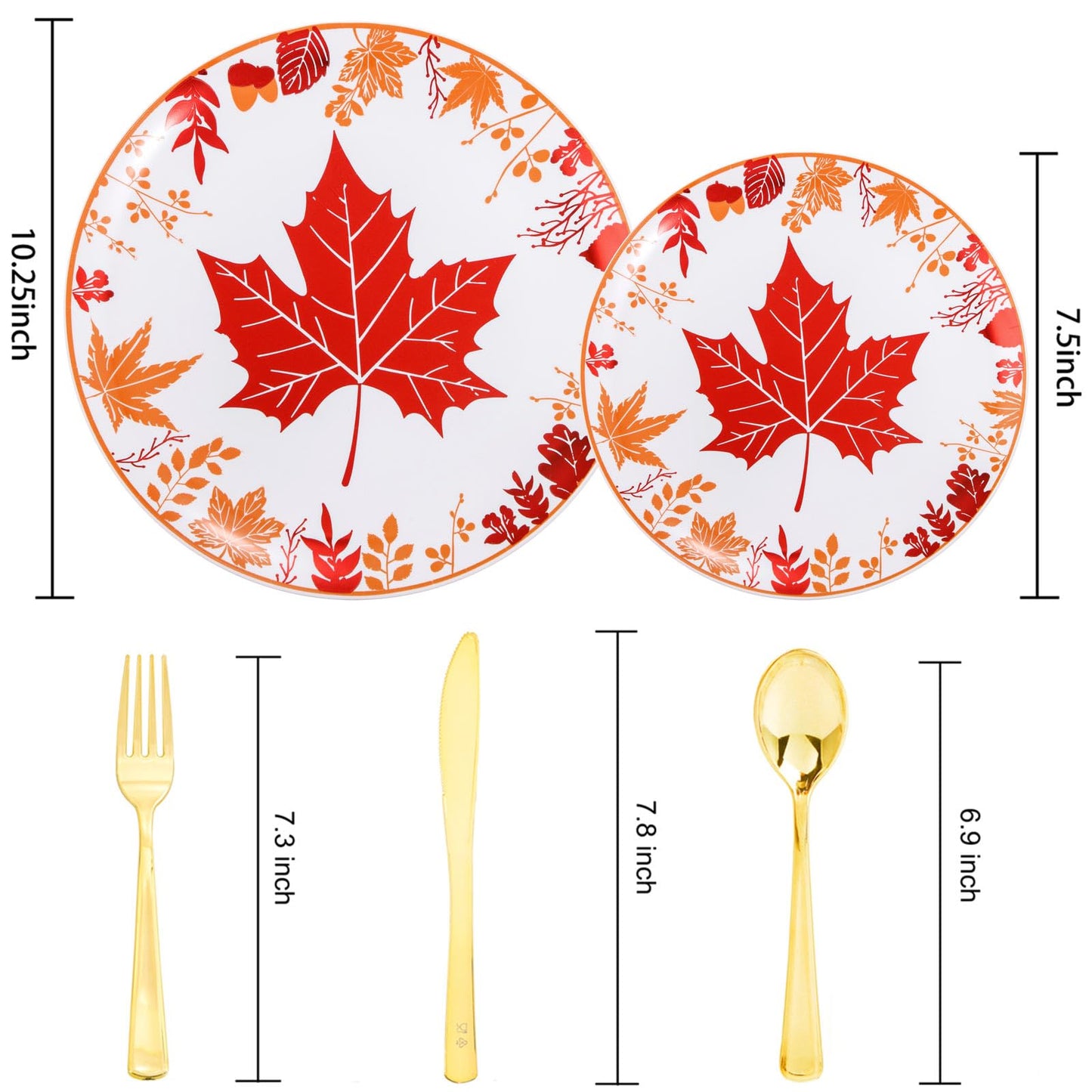 Liacere 150PCS Thanksgiving Plastic Plates- Include 30 Dinner Plates, 30 Dessert Plate,30 Forks, 30 Gold Spoons, 30 Gold Knives Perfect for Thanksgiving＆ Fall Plates