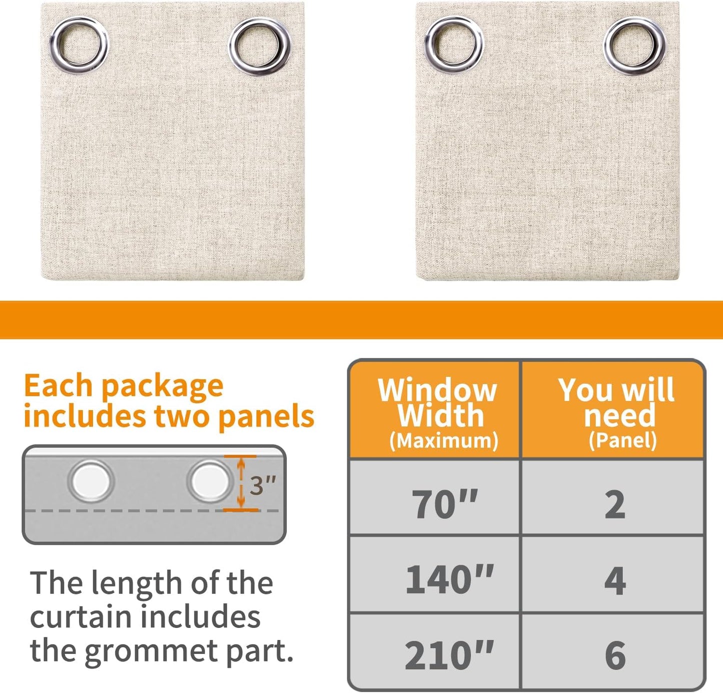 YoungsTex Linen Blackout Curtains - 63 Inch Thermal Insulated Drapes | Energy Saving Rustic Design, 2 Panels