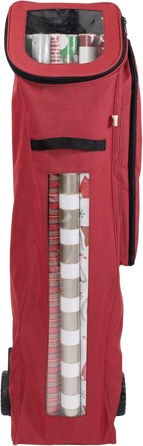 Rolling Gift Wrapping Paper Storage Containers - Holds 12 (40-Inch) Rolls | Over Door Organizer with Oversized Wheels