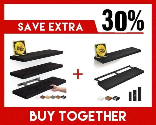 BAYKA Floating Wall Shelves - Stylish Black Set of 3 (15.7 Inches) & Set of 2 (36 Inches)
