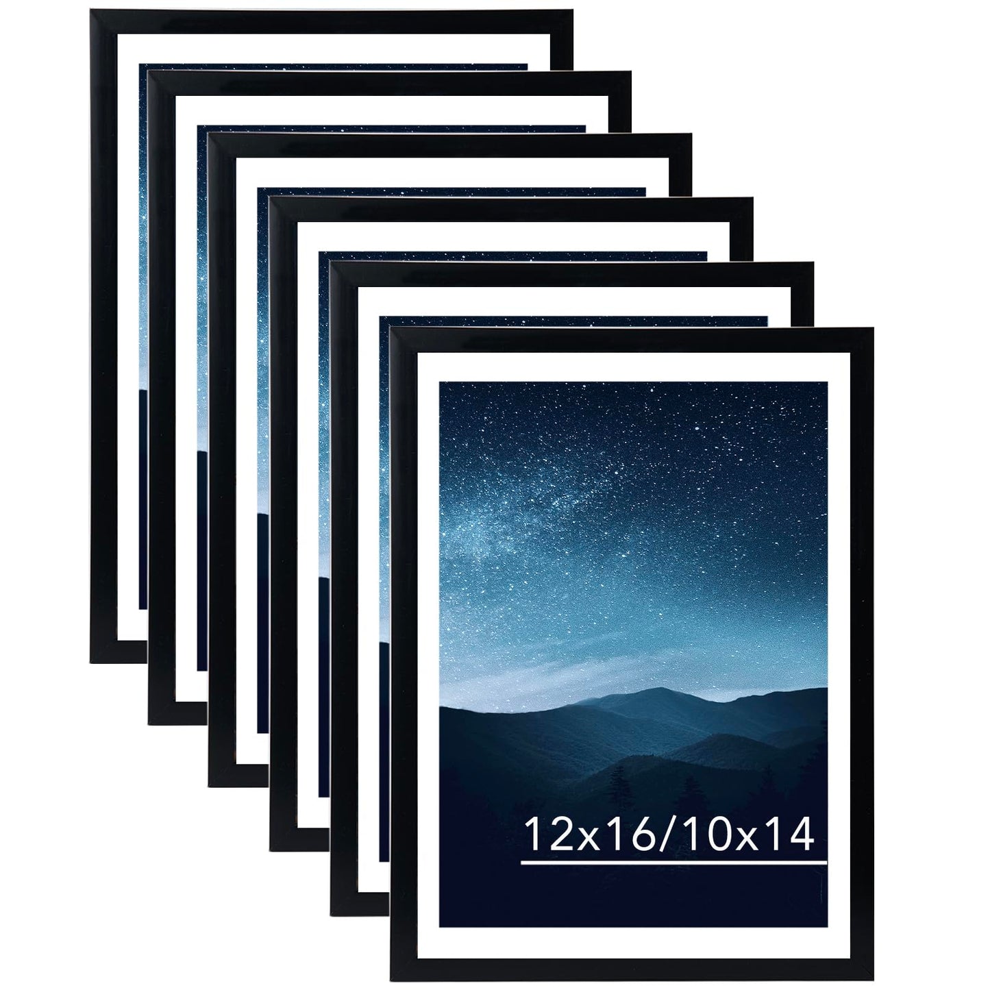 JCJMY 12x16 Picture Frame Set of 6 Black with 10x14 Mat for 30 x 40cm Diamond Art Painting, Display Photo 10x14 with Mat or 12 x 16 Without Mat, Wall Hanging Large Frame, 6 Pack, Black