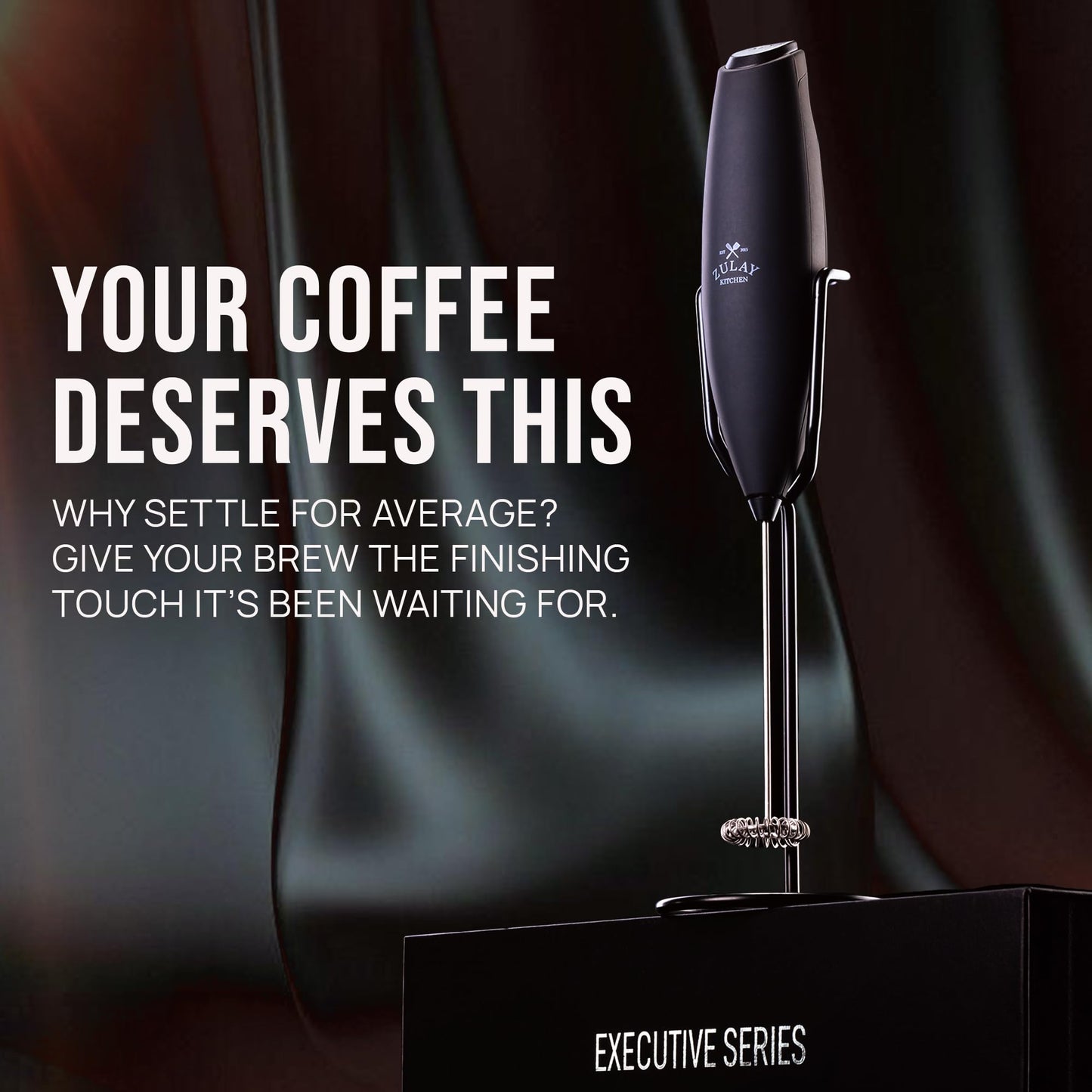 Zulay Kitchen Executive Series Milk Frother Wand - Upgraded & Improved Stand - Ideal Coffee Gift - Coffee Frother Handheld Foam Maker For Lattes - Electric Milk Frother Handheld For Cappuccino