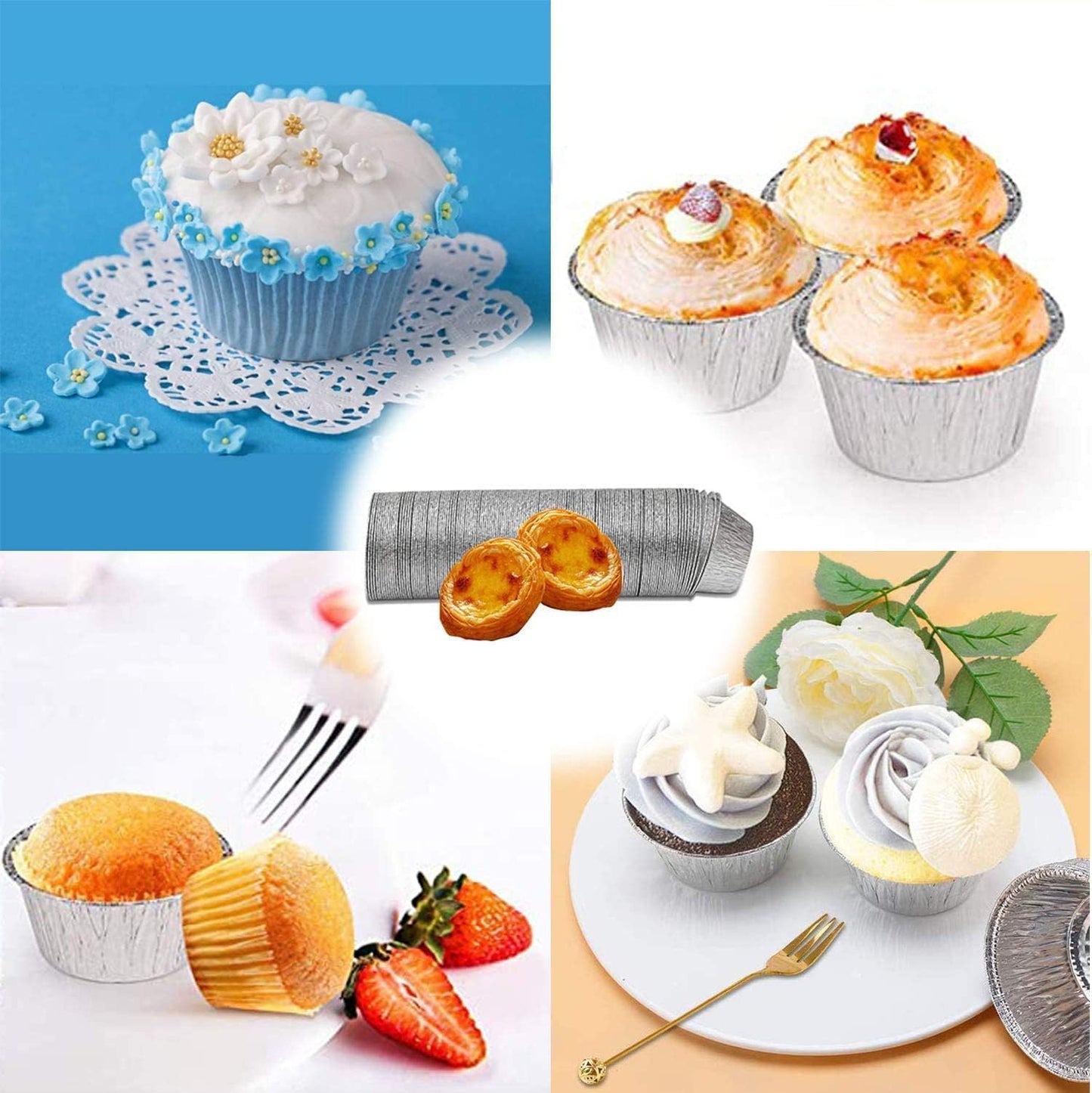 300 Pack Aluminum Foil Ramekin, Disposable Ramekins 4 Oz Aluminum Cupcake Size Perfect Baking Cups Aluminum Ramekins for Souffle & Creme Brulee Baking, Appetizer