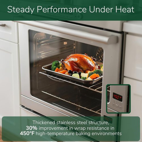 18/0 Stainless Steel Baking Sheet - Oven-Safe Non-Toxic Cookie Sheet with Cooling Rack | 12.4 Inch, Rust Resistant & Easy to Clean