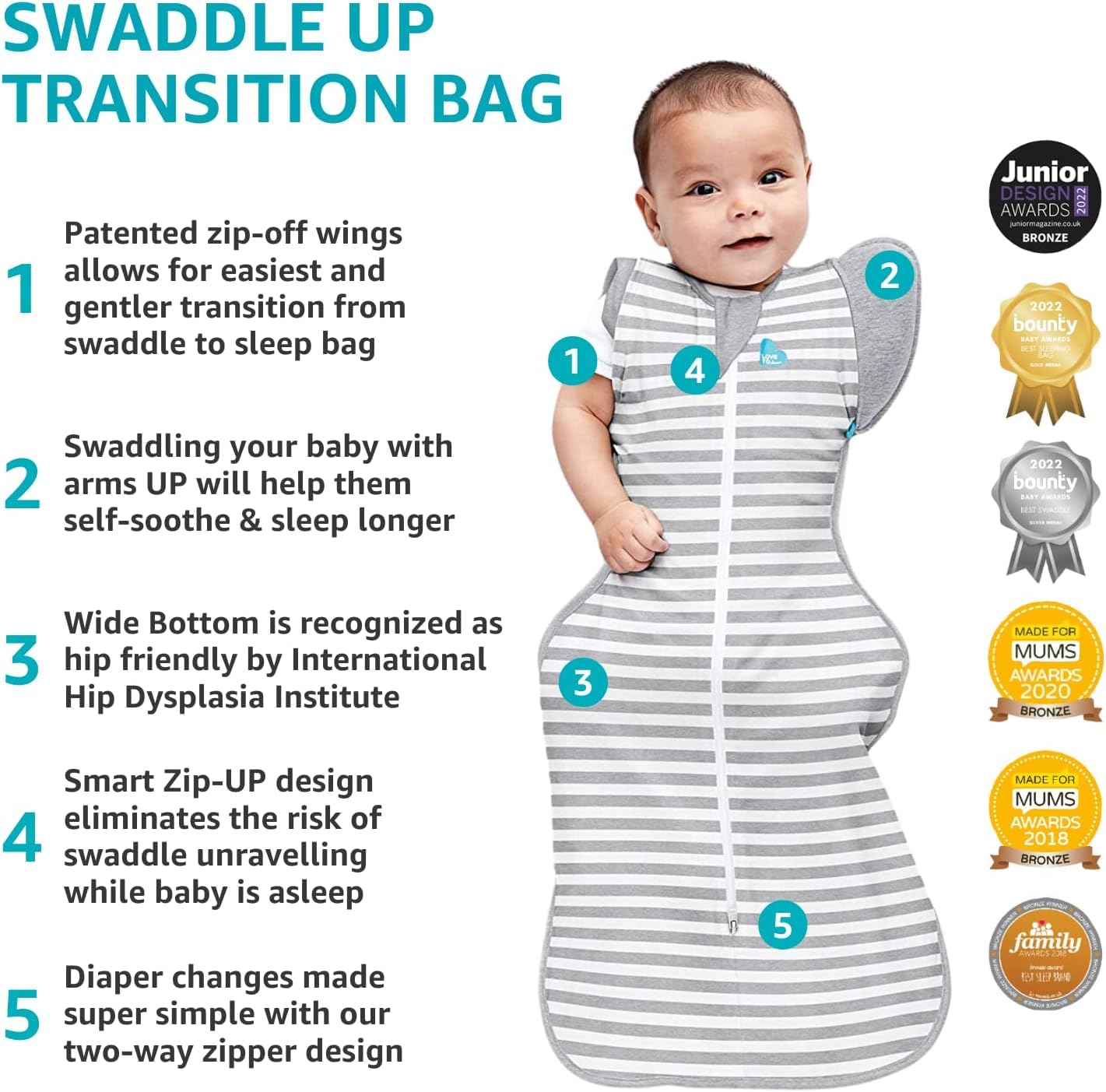 Love To Dream Baby Sleep Bundle - Swaddle UP Small & Medium Transition Swaddle | Organic Cotton Sleeveless Sleep Suit 6-12 Months, Gray