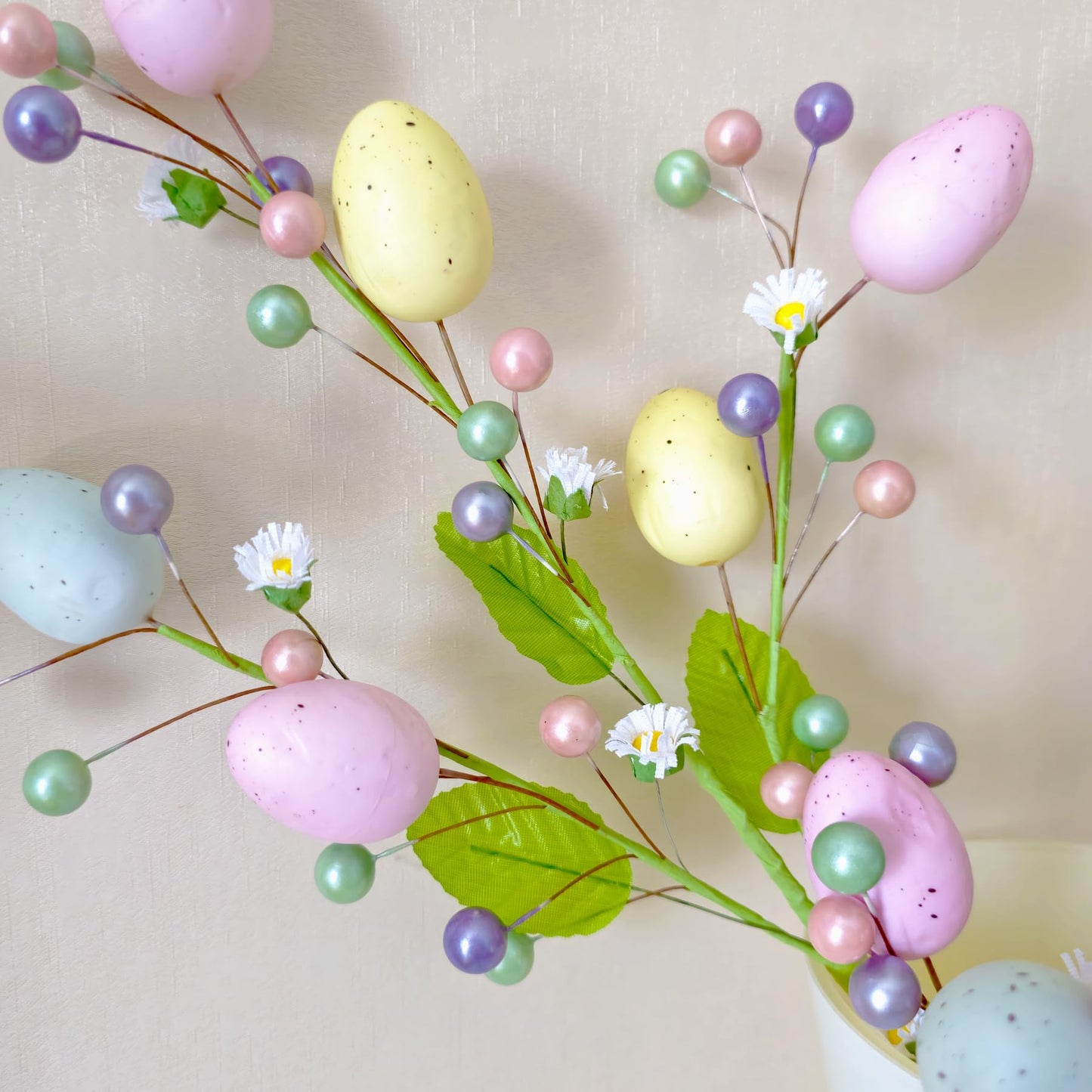 VSHZXFH 4pcs Artificial Easter Spray Vine with Pastel Easter Eggs and Berries- Decorative Spring Floral Stems-Egg Twig Branches for Floral Arrangement-Centerpiece Wreath Decoration