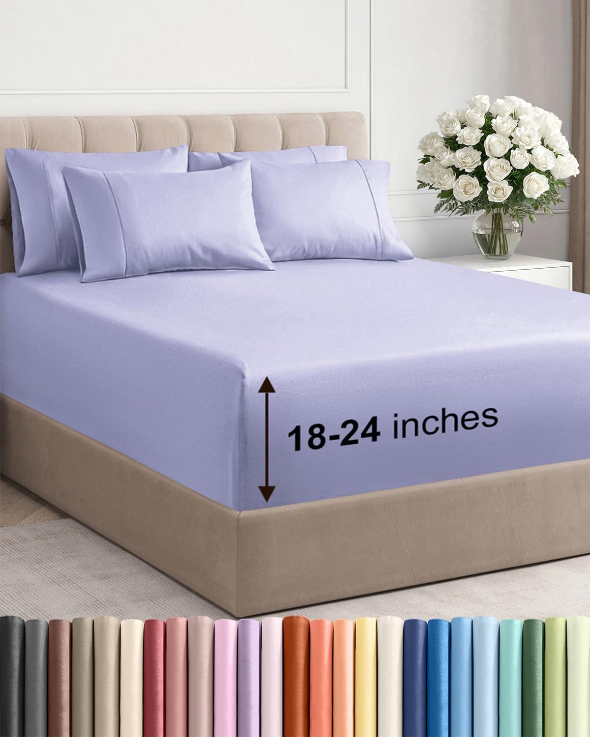 Skiennix Extra Deep Cal King Sheet Set | 6-Piece Breathable Cooling Bedding - Soft, Wrinkle-Free Lavender