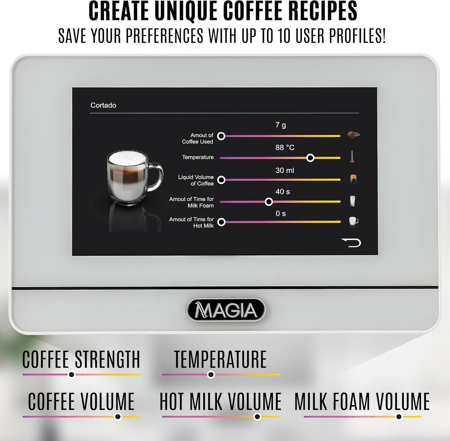 Zulay Magia Espresso Machine With Grinder - 19 Customizable Coffee Options | Includes Insulated Milk Container & Deluxe Cups - Auto-Cleaning - OG White