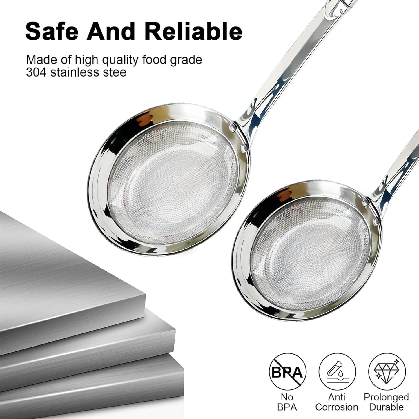 Stainless Steel Colander, 2024 Upgrade Extra Fine Mesh Strainer with Handle, Oil Filter Food Strainer, Kitchen Gadget (Small+Large)