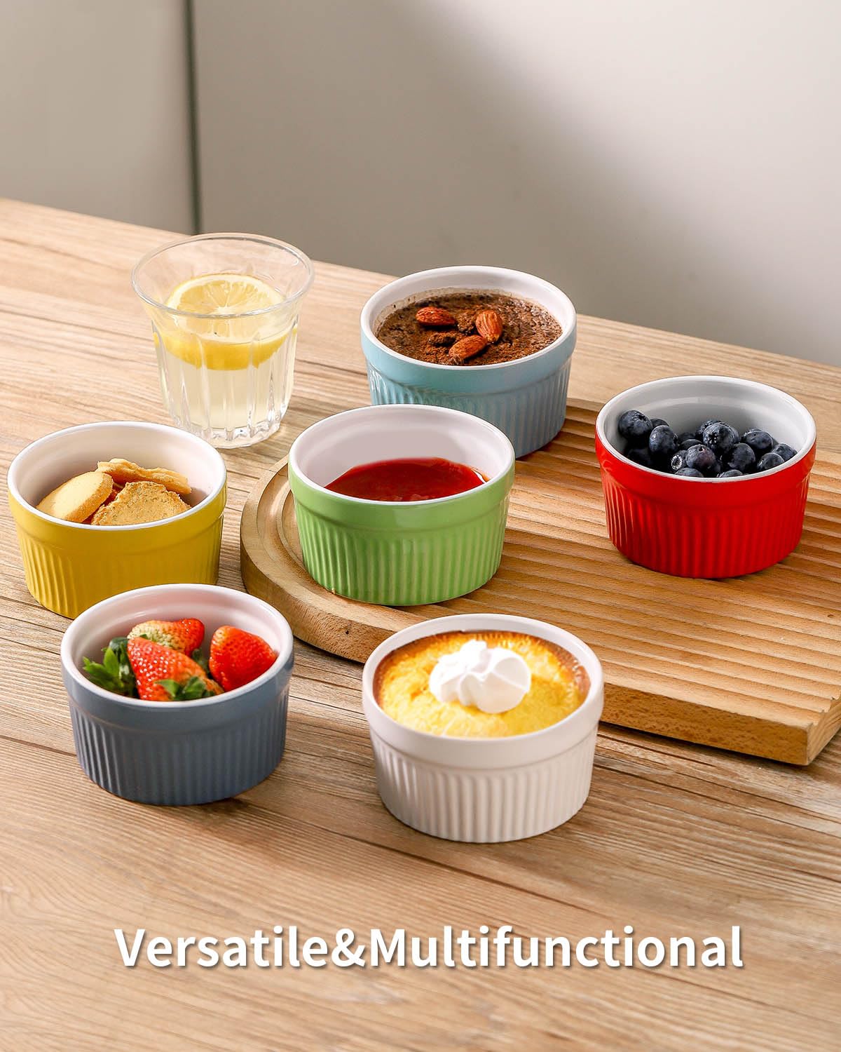 Hasense Ceramic Ramekins, 8 oz Creme Brulee Ramekins Set of 6, Porcelain Souffle Cups for Pudding, Dipping Sauce, Ice Cream, Custard, Ceramic Baking Dish, Dishwashing Safe, White