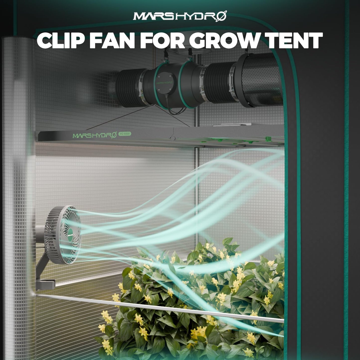 MARS HYDRO Updated 2-Pack M6 Grow Tent Fan, A powerful Oscillating Clip Fan with Low Noise for Hydroponic Plants and Ventilation Circulation with convenient APP/WiFi Control.