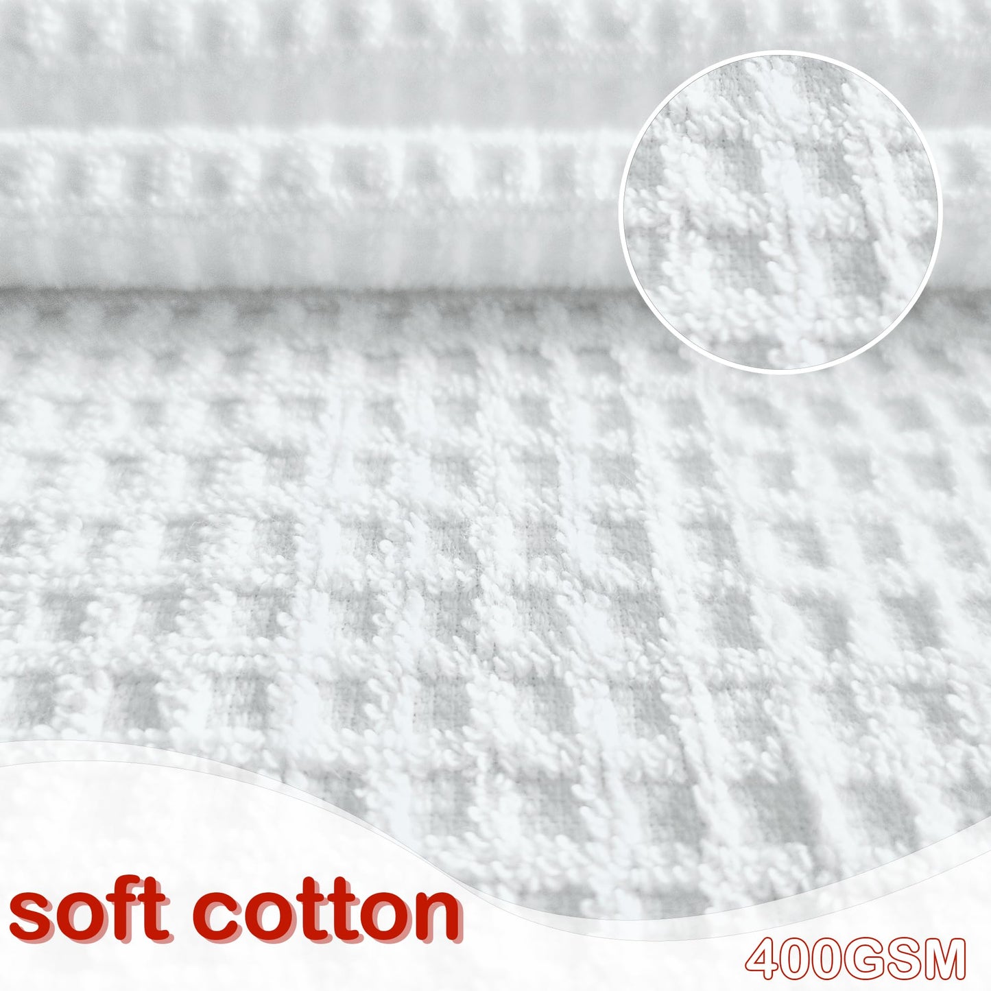 VOOVA & MOVAS White Dish Towels, Waffle Weave Kitchen Hand Towels 6PC - 100% Cotton | Soft | Absorb | Daily Use, Dish Towels for Kitchen，White Check with Yellow Stripe