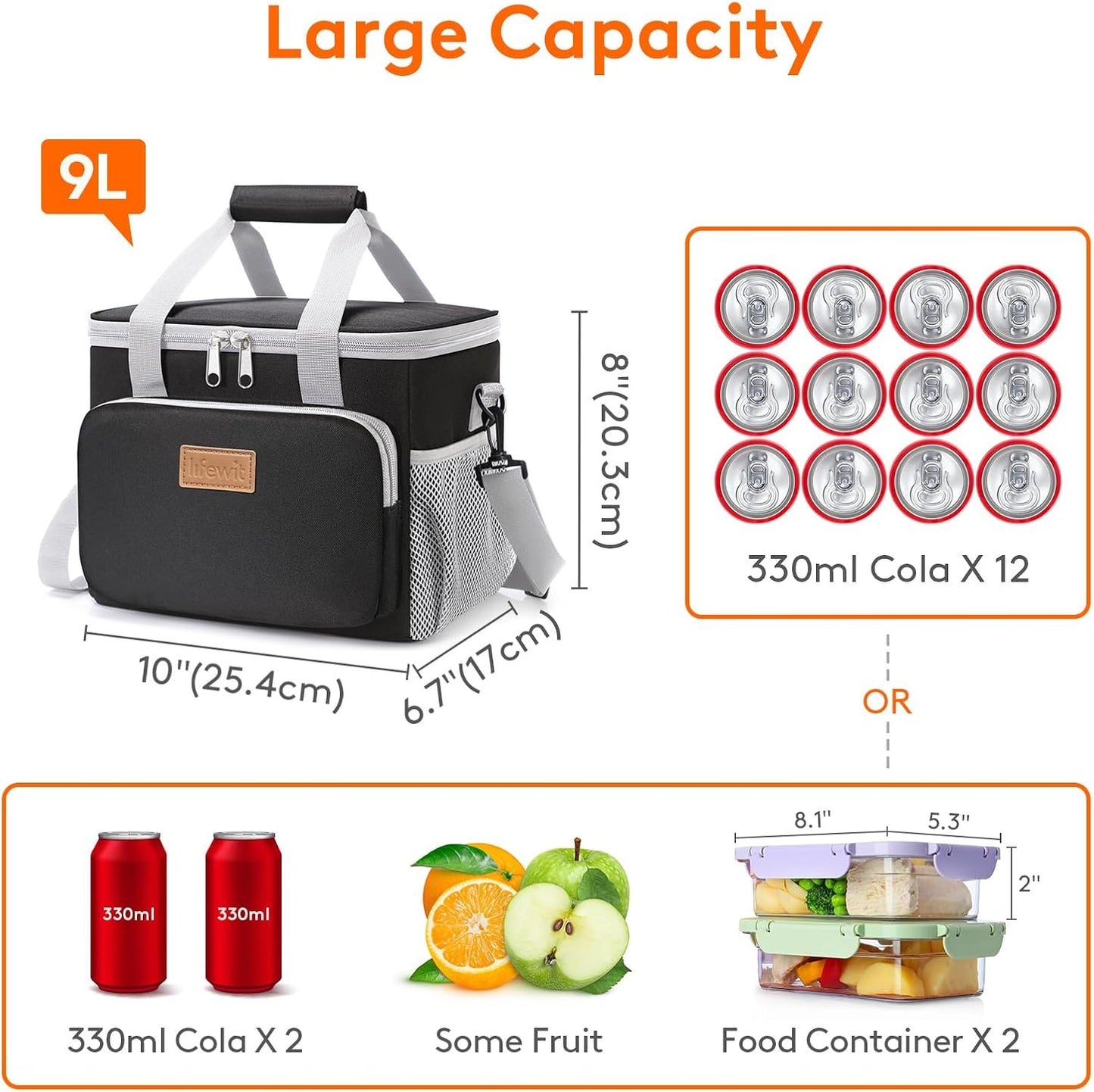 Lifewit Insulated Lunch Bag - Soft Cooler Tote for Adults | 12-Can Capacity in Gray and Black