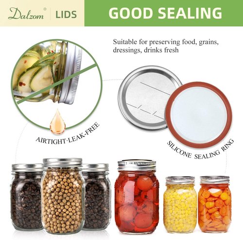 Dalzom® Premium Canning Lids & Rings - 24Pcs Regular Mouth Mason Jar Set | Food Grade, Airtight Seal