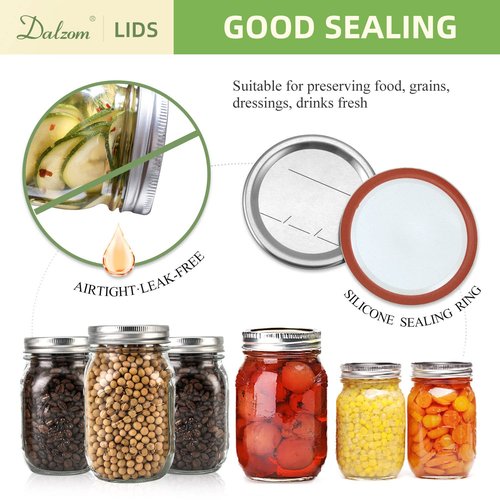 Dalzom® 24Pcs Canning Lids with 24Pcs Rings Wide Mouth, Premium Mason Jar Lids with Bands/Rings for Ball, Kerr Jars - Food Grade Material, 100% Fit & Airtight for Wide Mouth Mason Jars