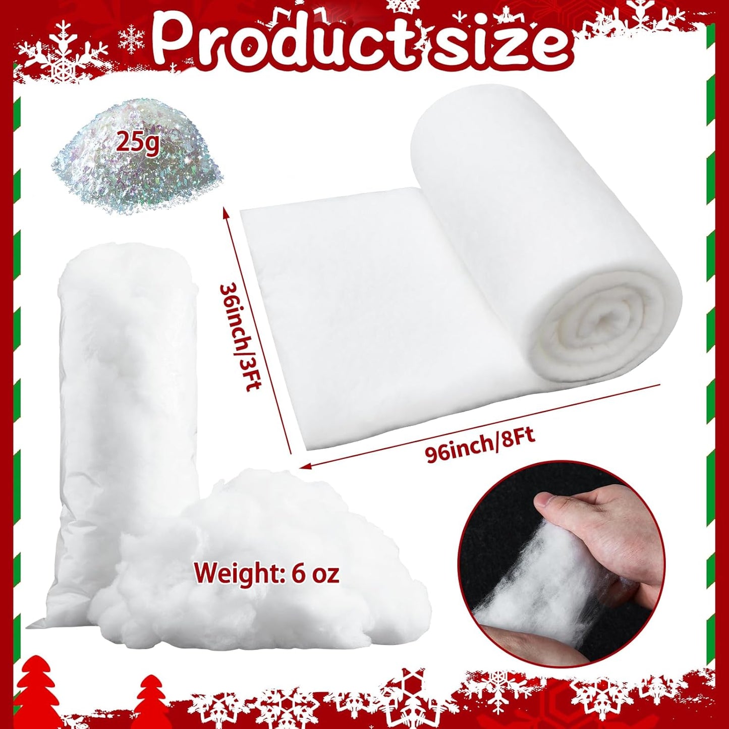 Skiennix 3pcs Artificial Snow | Soft Fluffy Snowflakes for Christmas Tree Decorations & Crafts