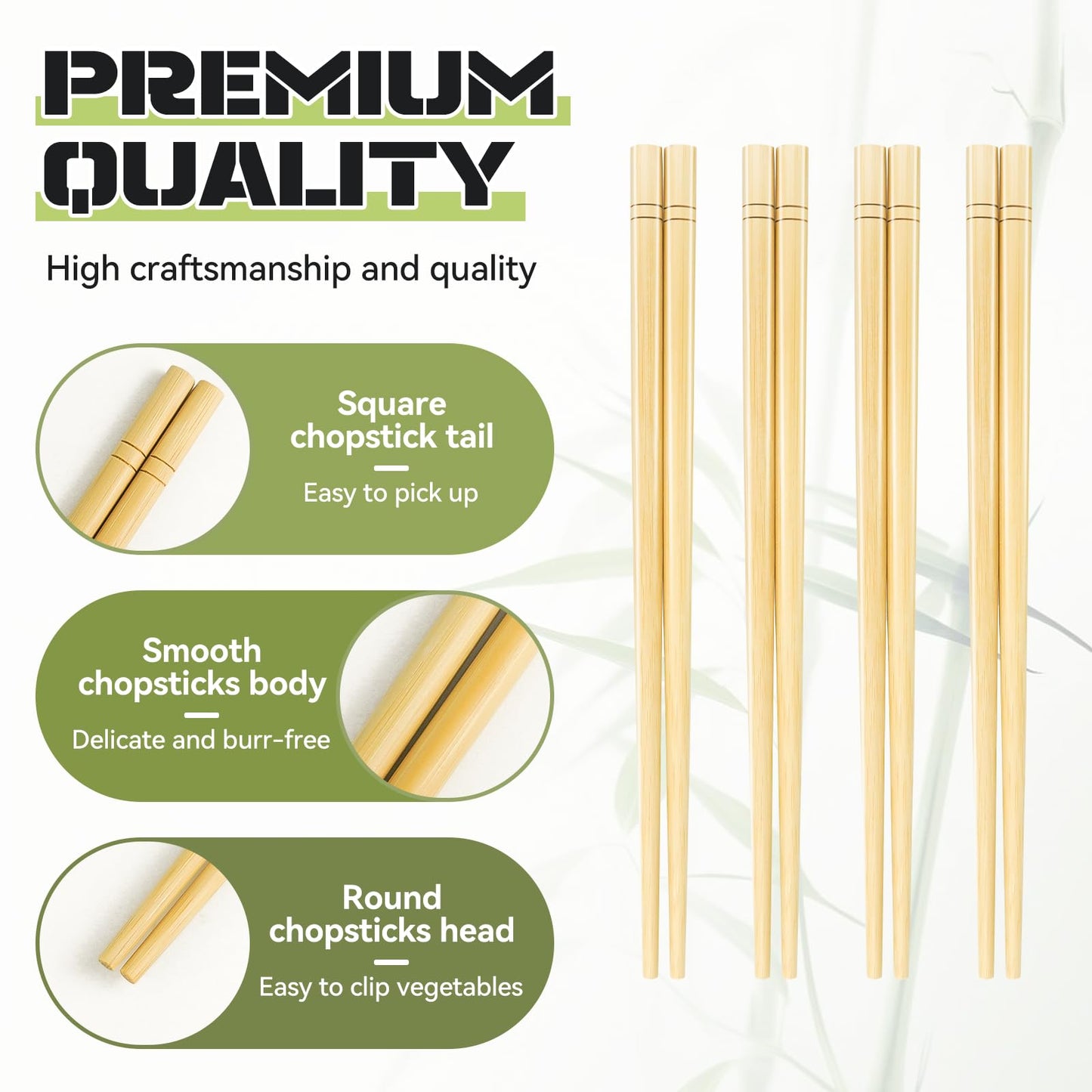 7 Inch X 5 Pairs Chopsticks,Reusable,Simplea and Minimalistic Design,More Size Choices 7"/9.5"/12"