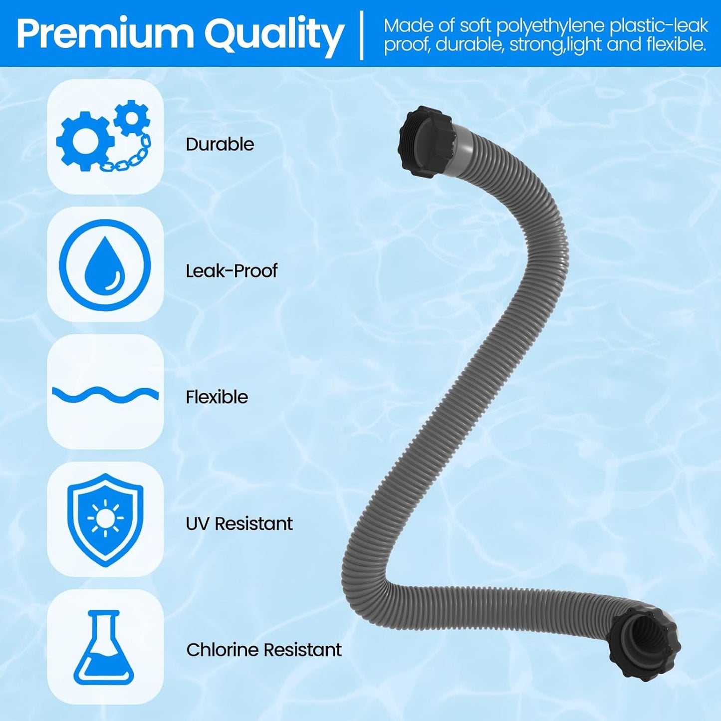 Skiennix Pool Hose Replacement - 1.5" x 40" Pack of 2 for Above Ground Pools & Filter Pumps | Grey