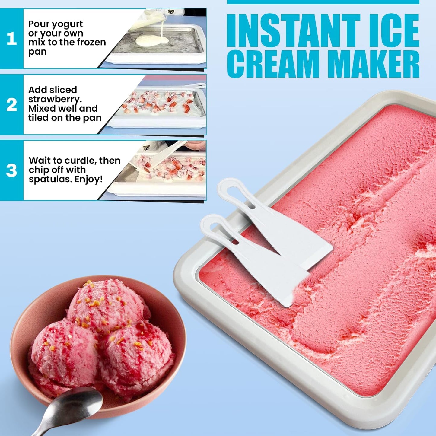 Rolled Ice Cream Maker by Extra Large | Create Instant Ice Cream with Family Fun - 14"x10" Manual Tray