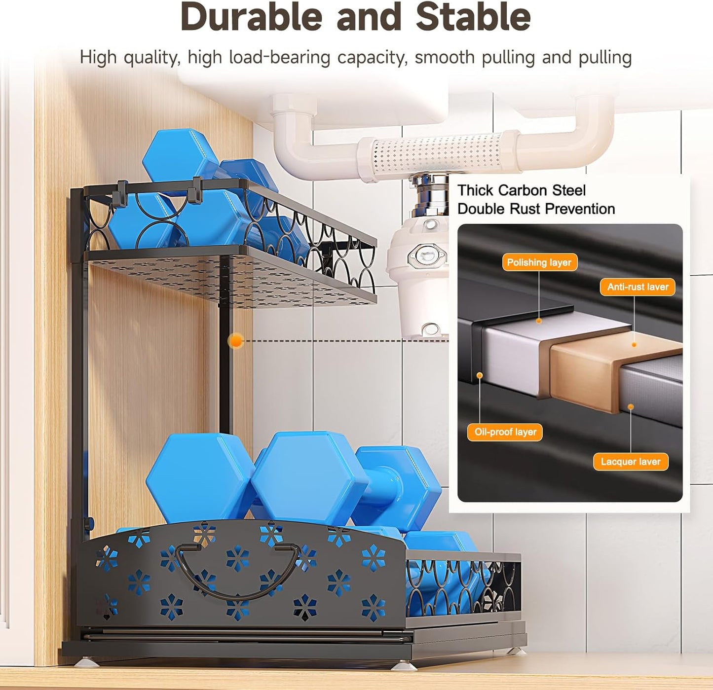 Sevenblue Under Sink Organizers - 2-Tier Kitchen & Bathroom Storage with Sliding Drawers | Metal, 2 Pack