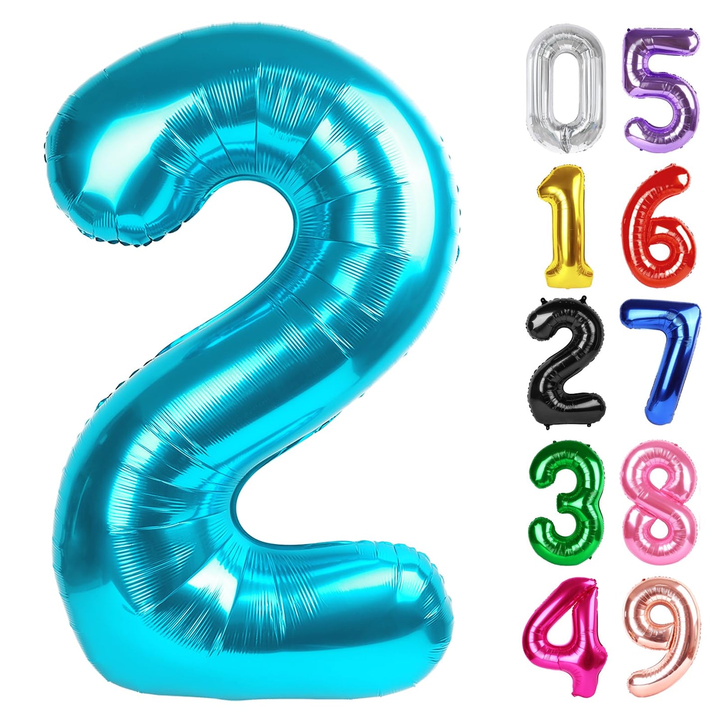 Light Blue Number 2 Balloon 40 Inch, 2nd Birthday Decoration for Toddlers Girls Boys, Sparkling 2 Number Balloon Party Decor