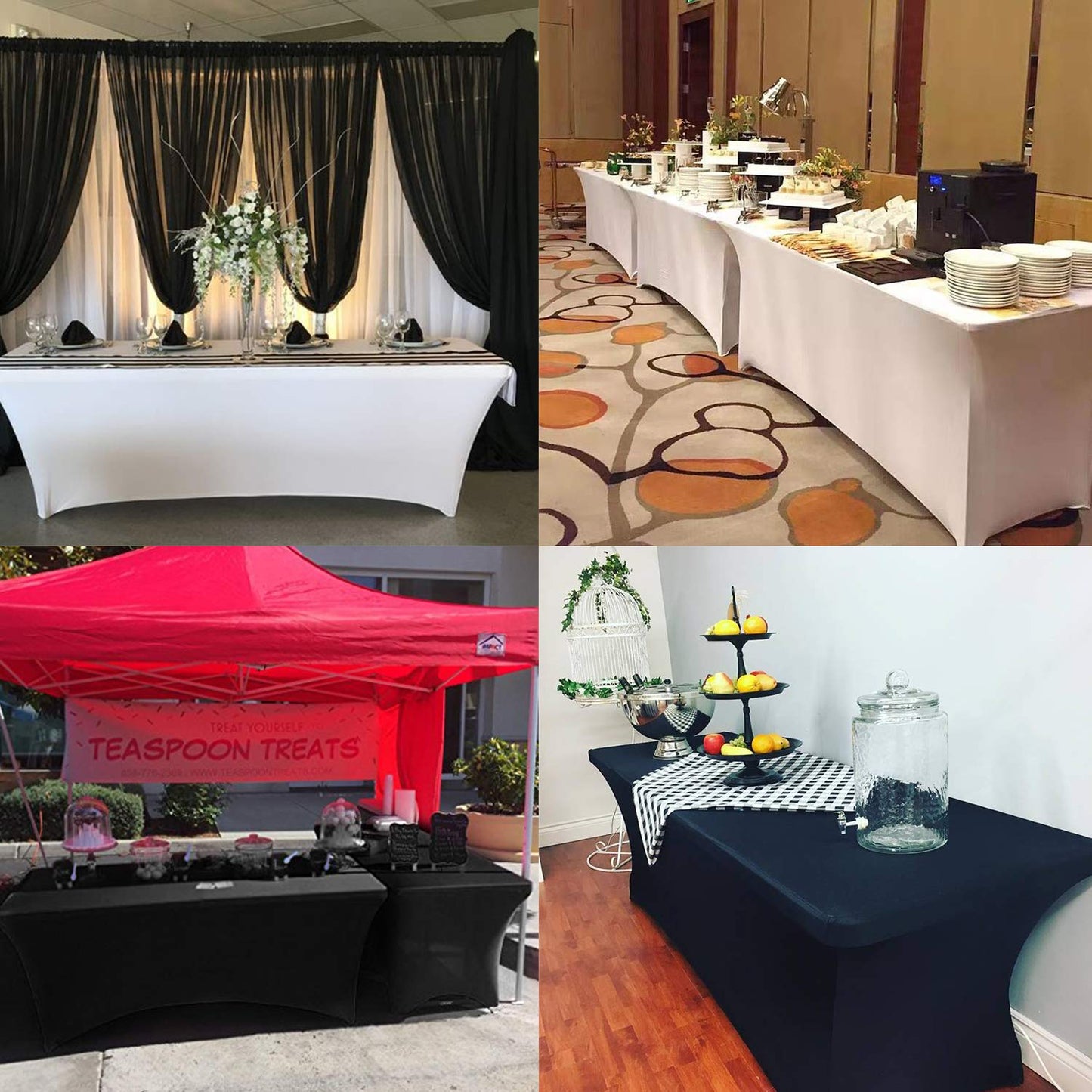 LZY Spandex Fitted Stretch Table Cover for 6 ft or 4ft or 8ft Folding Table, Rectangular Cocktail Tablecloth, Perfect for Party or Banquet (6FT Black)