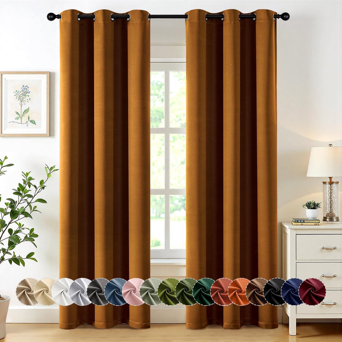 MIULEE Blackout Curtains - Thermal Insulated Room Darkening Drapes | 72-Inch, Gold Brown, 2 Panels