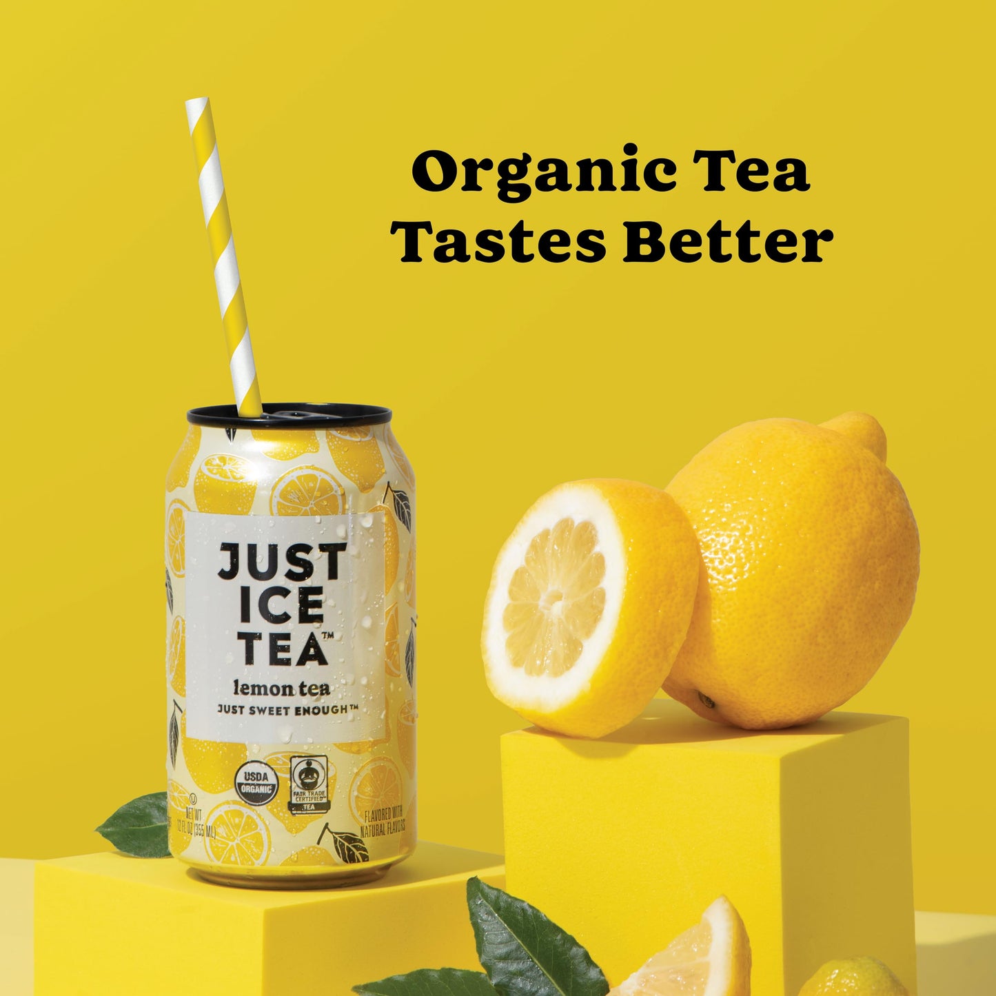 Just Ice Tea, Lemon Flavored Black Iced Tea, 12-Pack (12oz Cans), USDA Certified Organic, Real Brewed, Low Calorie, No Artificial Sweeteners, Fair Trade, Made in USA.