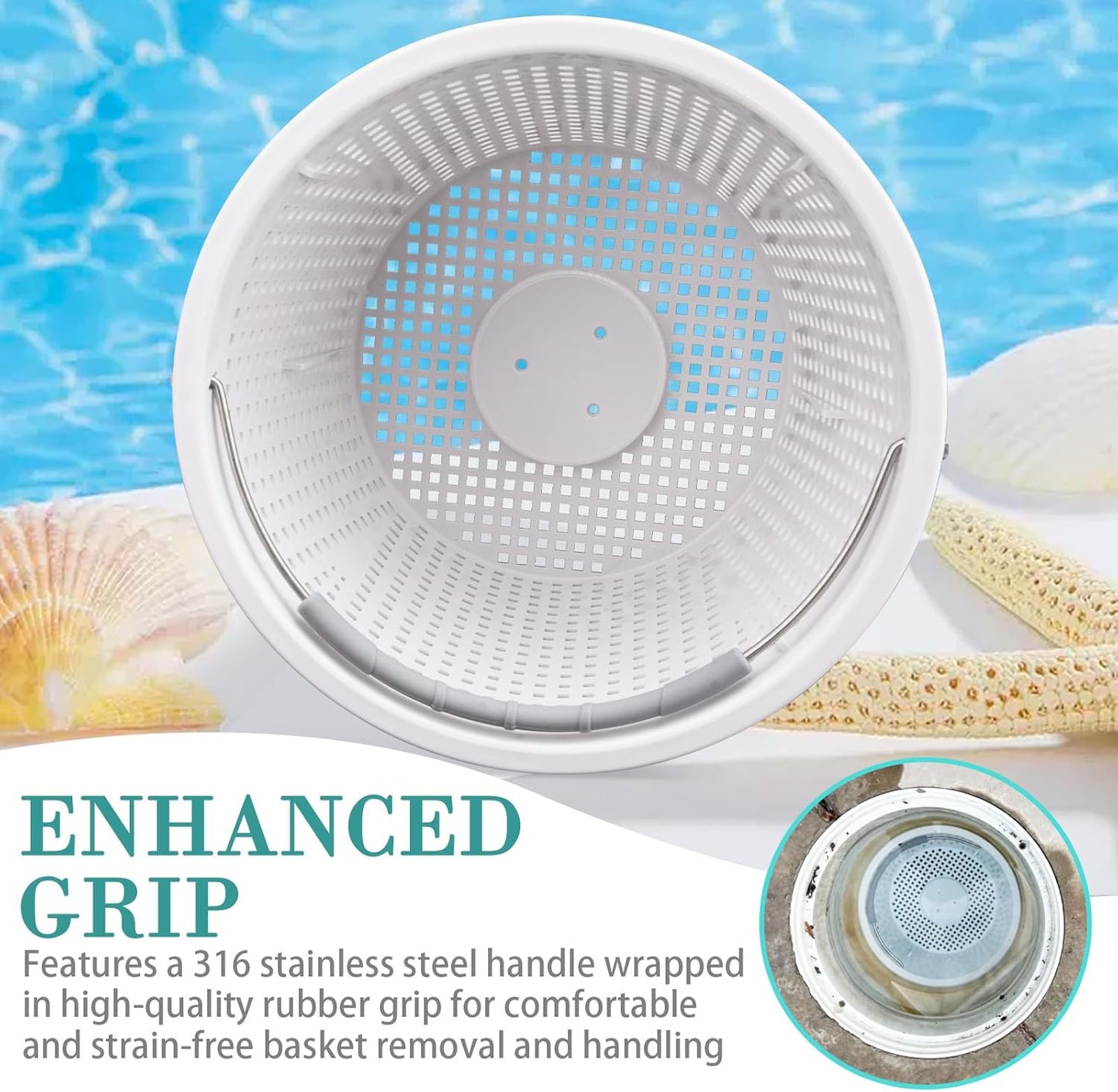 Pentair 8" Pool Skimmer Basket - Durable Design with Brass Weight & Rubber Grip | Compatible with U-3 & Hayward SP1070