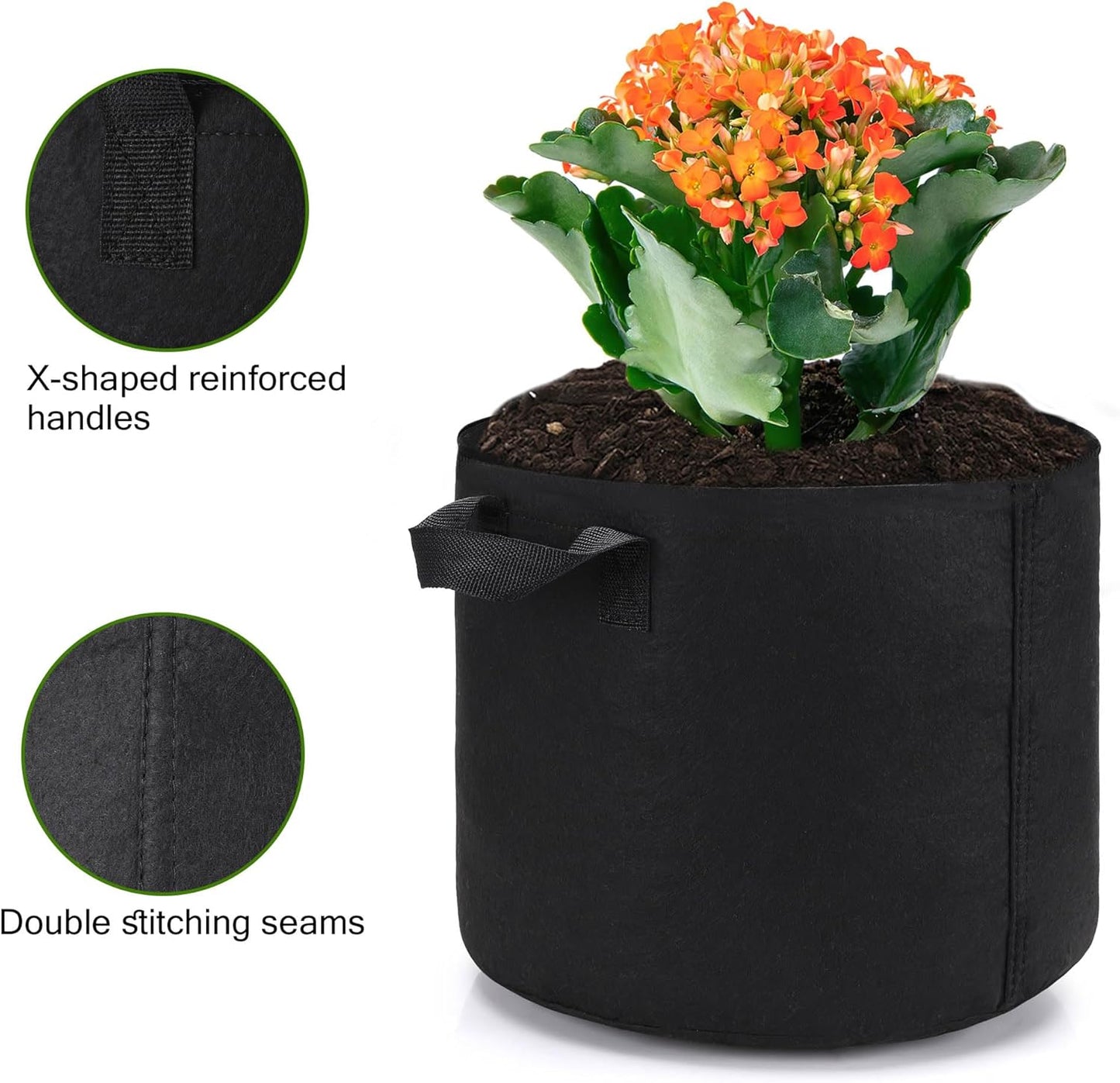 Skiennix 5 Gallon Grow Bags - Heavy Duty Aeration Fabric Pots with Handles for Gardening | 24-Pack