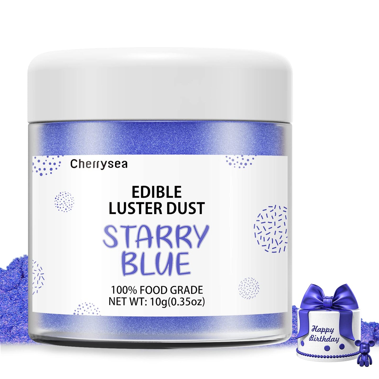 StarryBlue Edible Luster Dust 10 Grams, Food Grade Cake Luster Dust Tasteless Dessert Dusting Powders for Baking Cherrysea Food Coloring Powder for Cupcakes, Cake Pops,Fondant,Chocolate, Candy