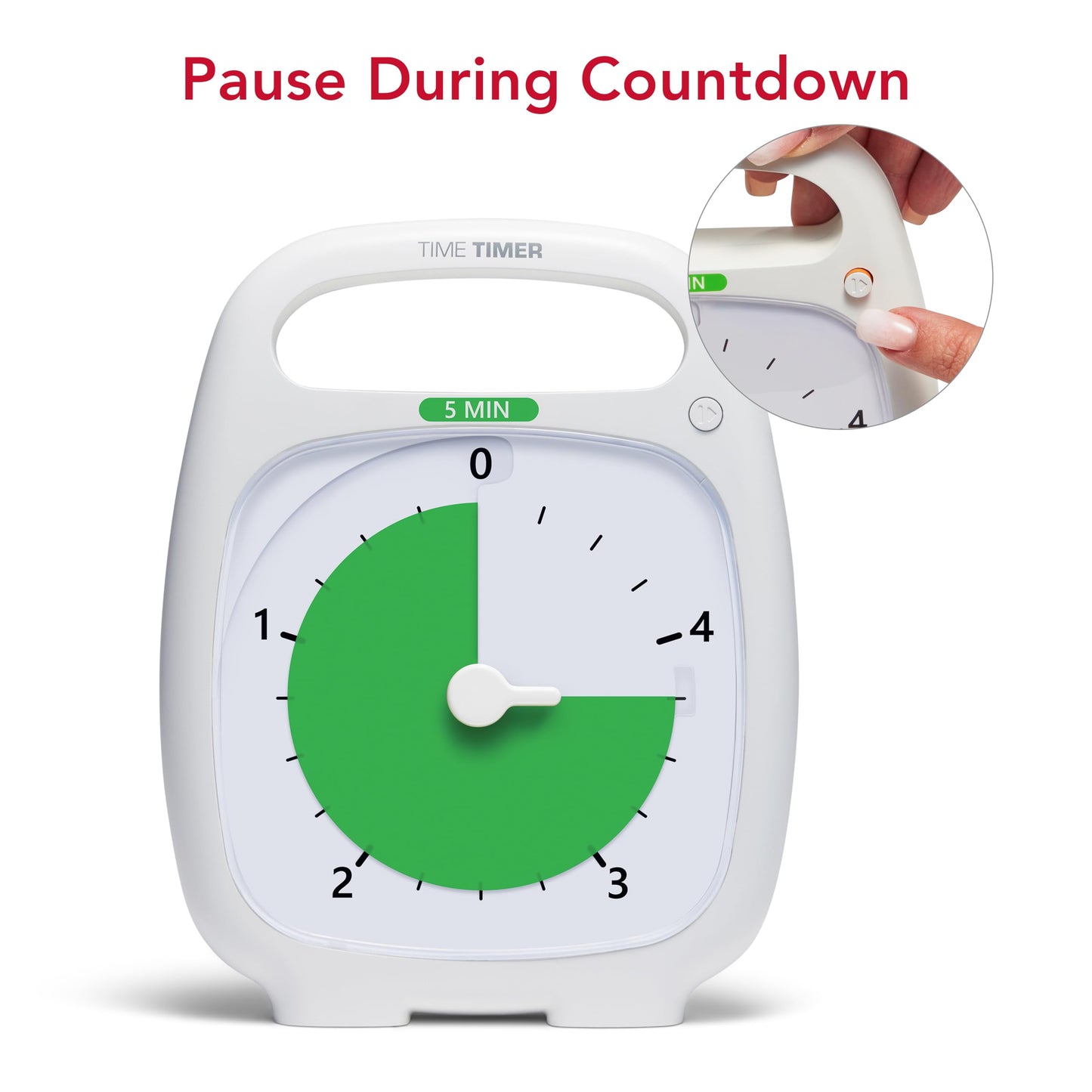 TIME TIMER PLUS 5 Minute Desk Visual Timer - Countdown Timer with Portable Handle for Classroom, Office, Homeschooling, Study Tool with Silent Operation (White)