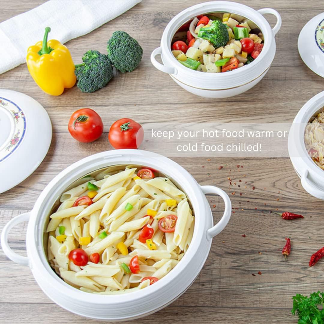 Ambiente Food Warmer Hot Pot Set Of Insulated Casseroles 1.2 1.6 And 2.5 Litre (White)
