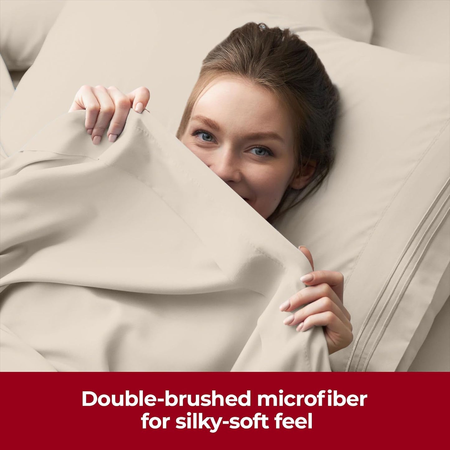 Mellanni Extra Deep Queen Sheets - Hotel Luxury Ultra Soft Cooling Bedding - Wrinkle & Stain Resistant (Beige)