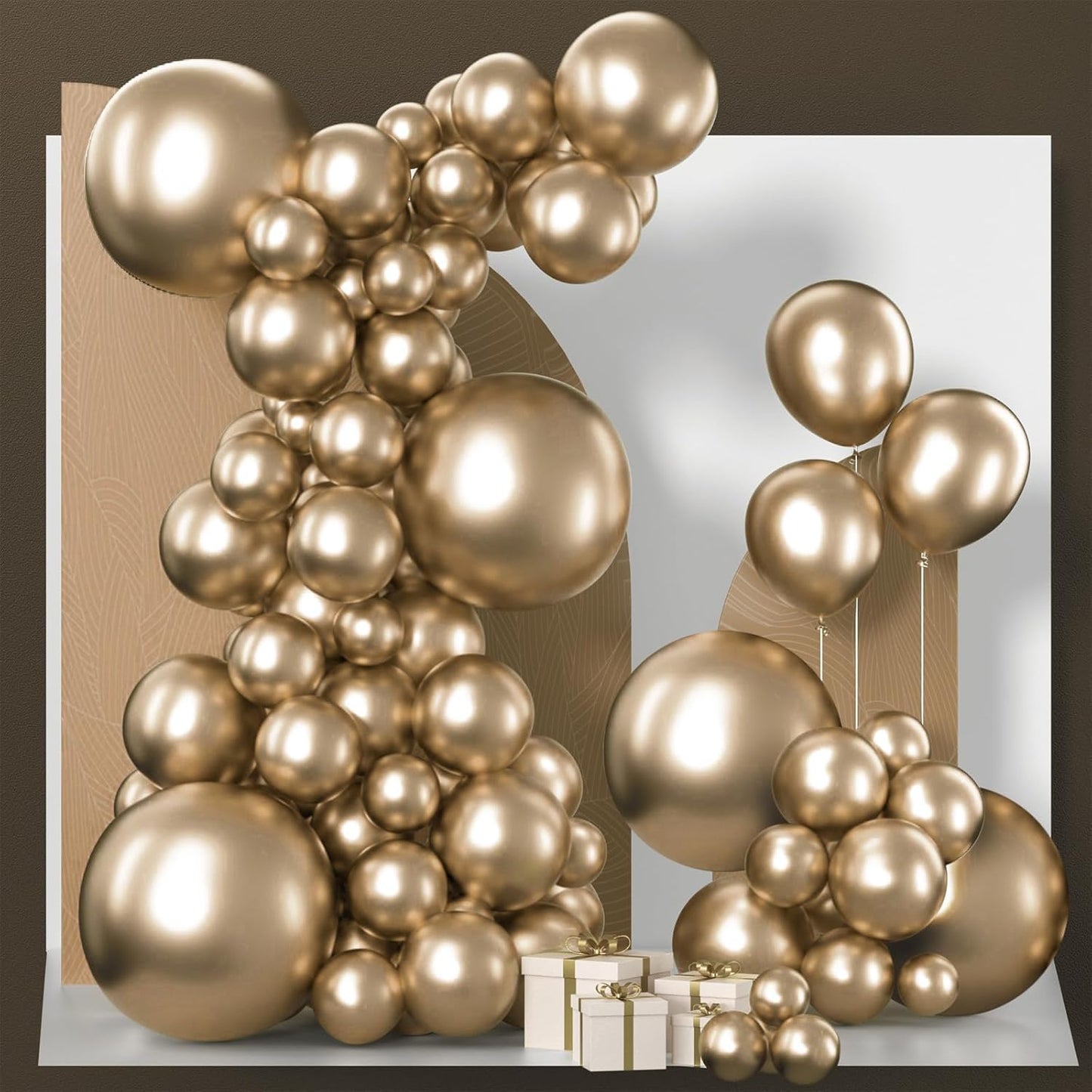 PartyWoo Metallic Gold Balloons - 120-Piece Chrome Balloon Arch Kit for Birthday & Wedding Decor | Various Sizes 5-18 Inch