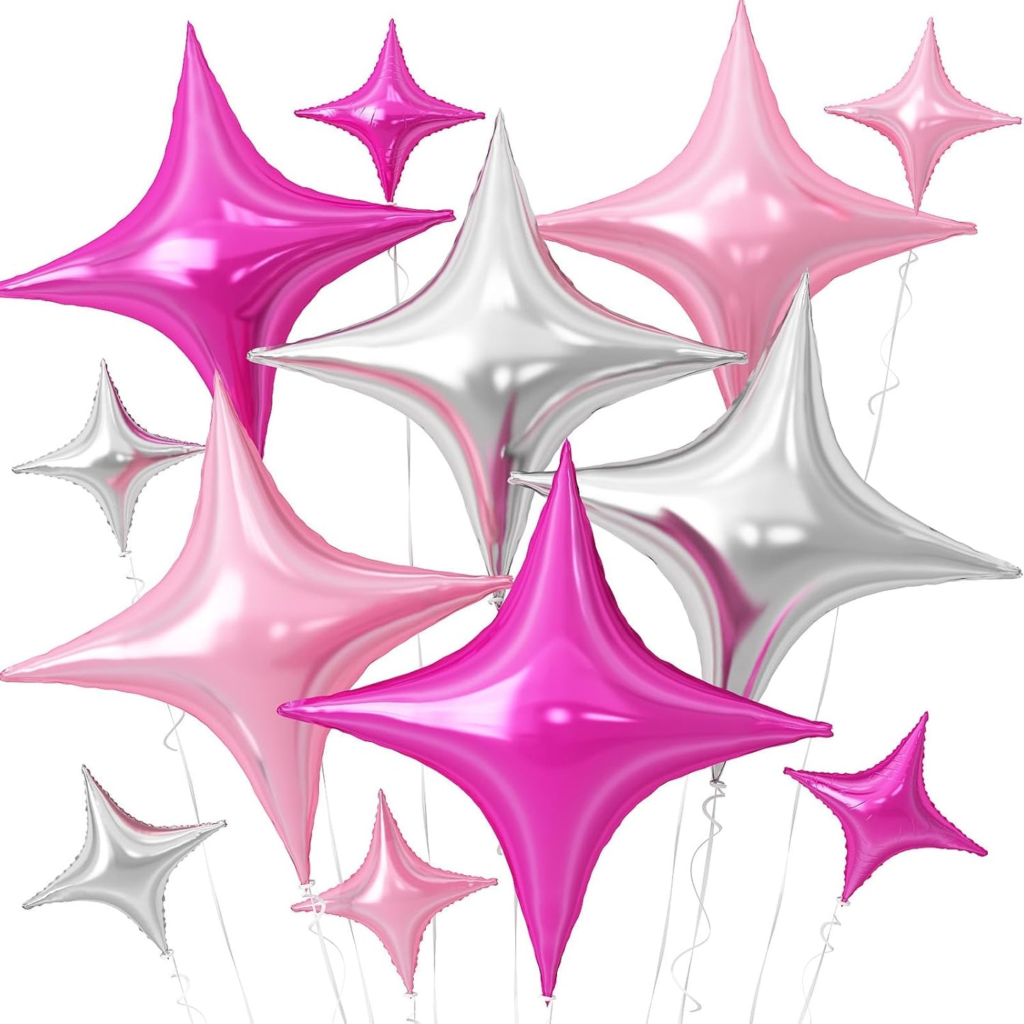 Skiennix Pink Silver Star Balloons - 12 Pcs Foil Balloons | 26-Inch & 10-Inch for Birthday & Anniversary Decor