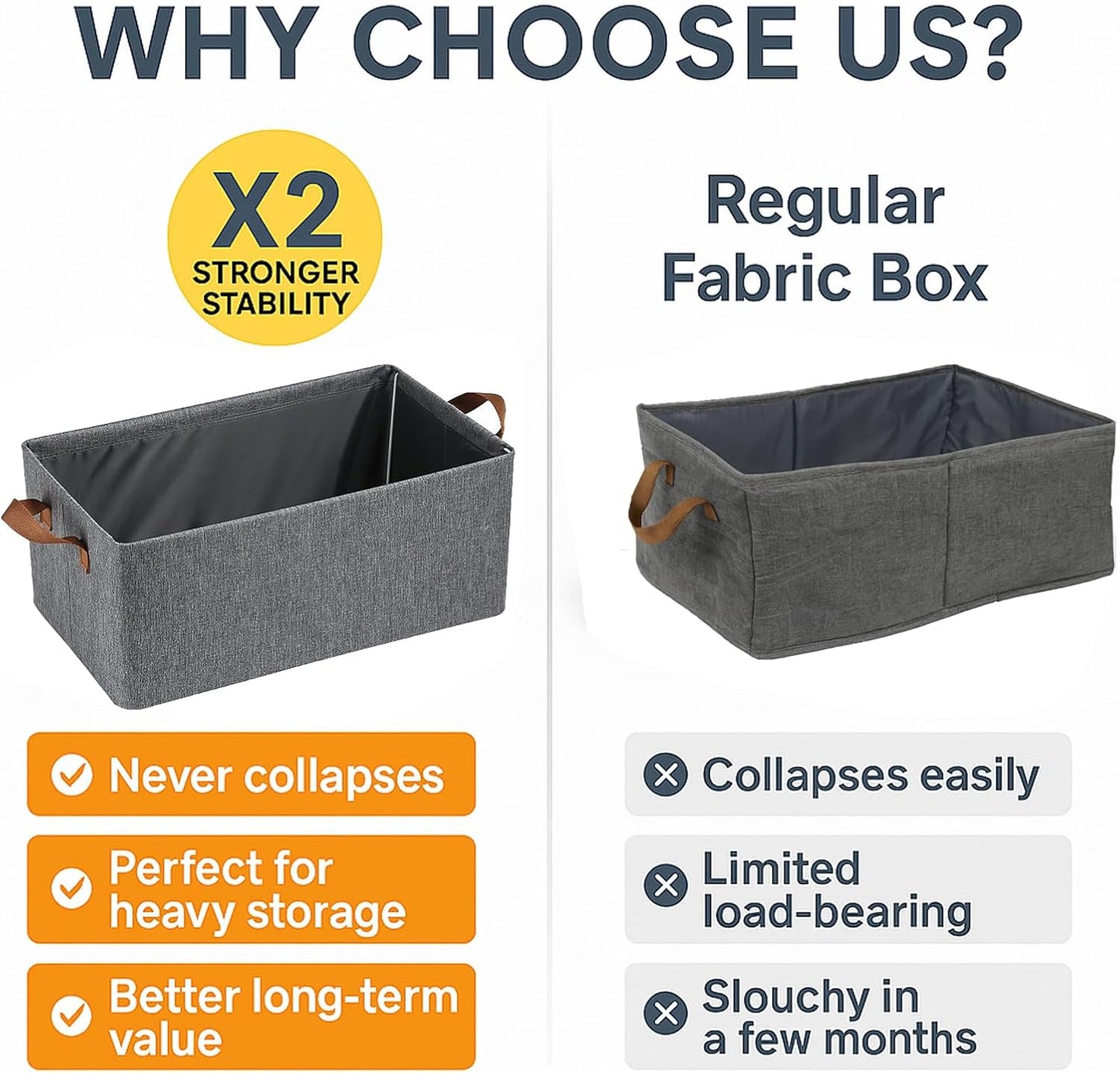 Skiennix Storage Cubes Organizer - Collapsible Fabric Bins with Reinforced Steel Frame | Gray, 18.5"x11"x7.9" - Ideal for Closet, Office, Toys & Books
